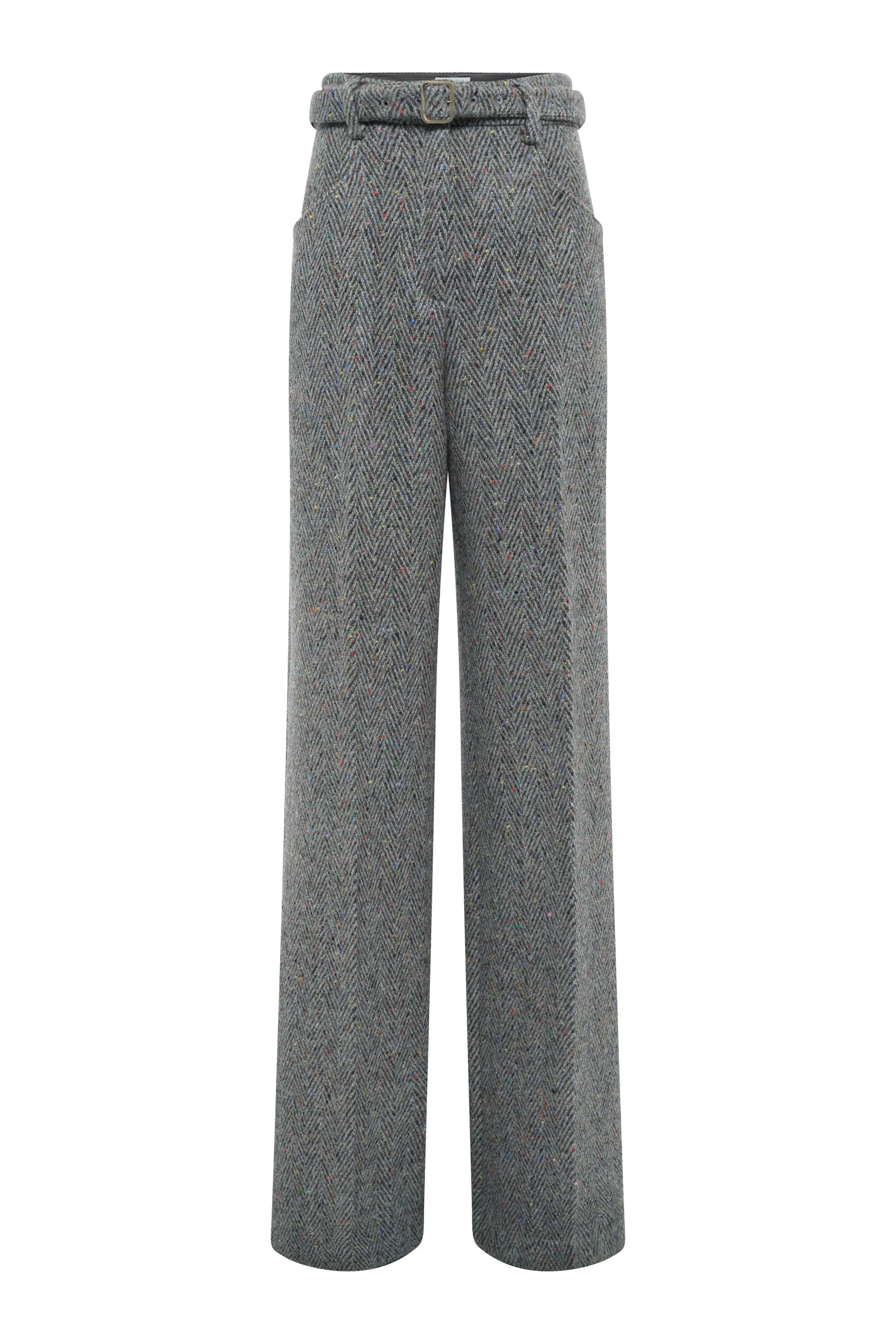 Norman Pant in Charcoal Multi Cashmere Wool Herringbone - 1