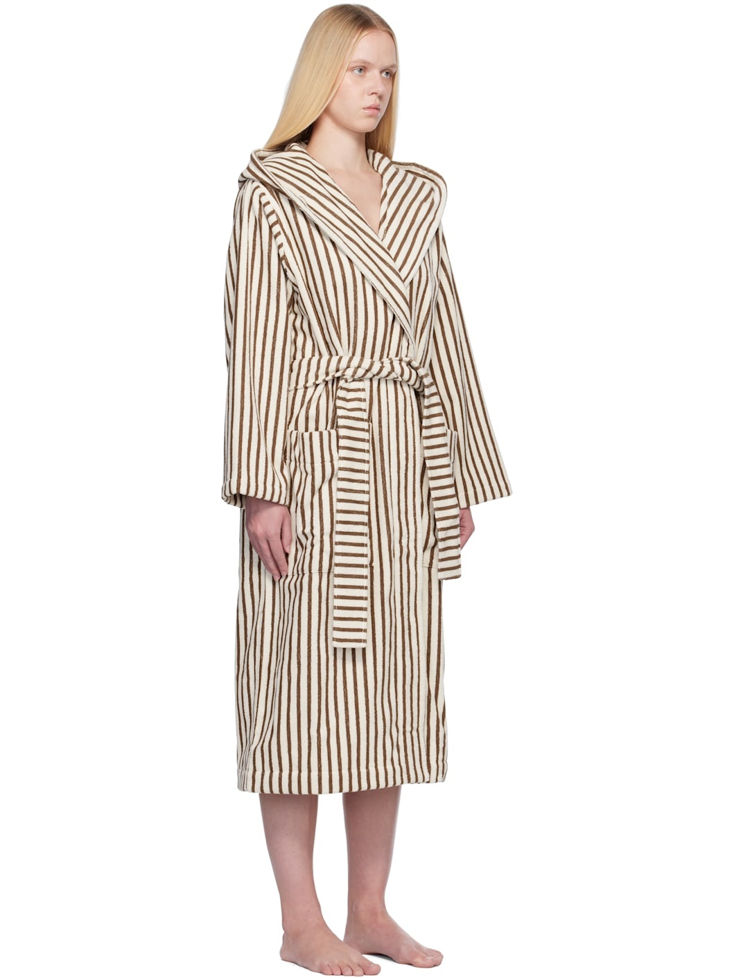 Off-White & Brown Terry Hooded Bathrobe - 2