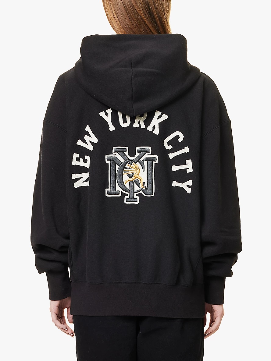 NYC-embroidered zipped cotton-blend jersey hoody - 4