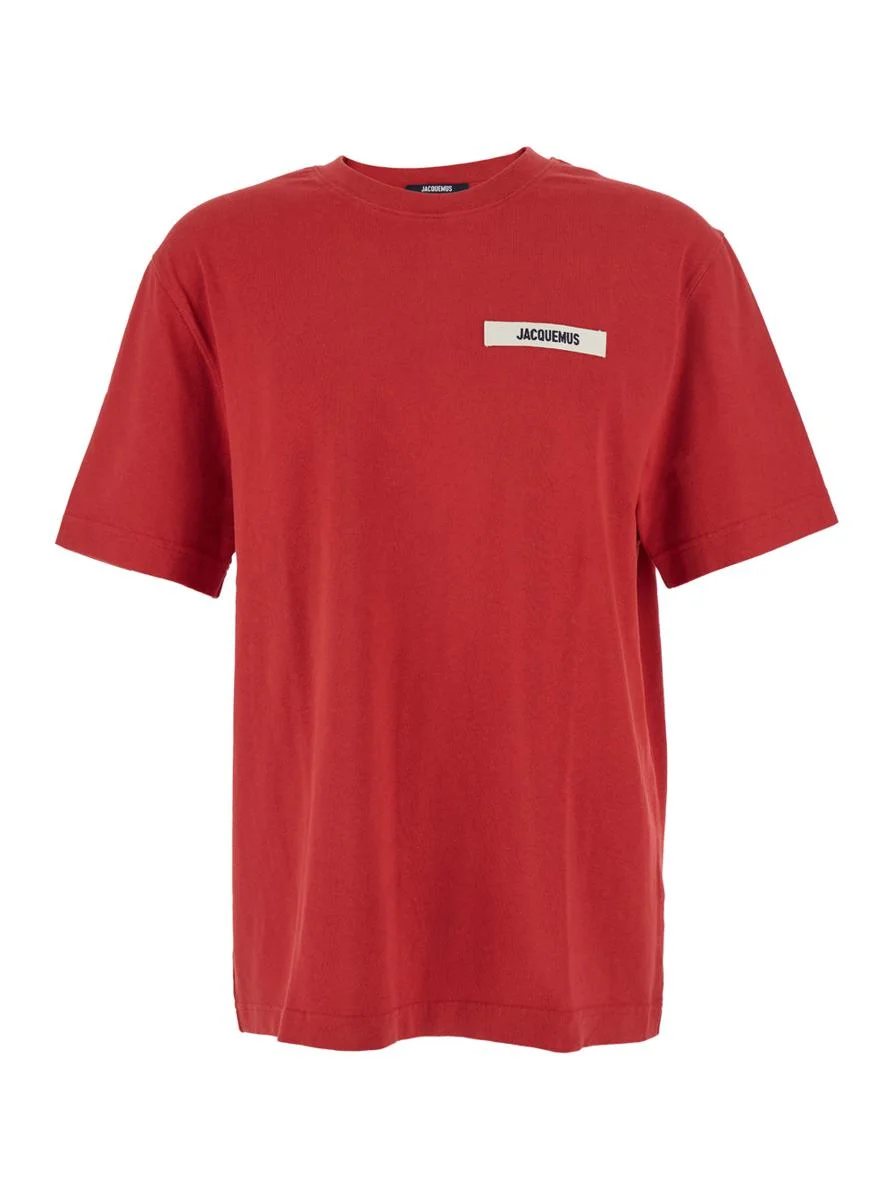 Jacquemus 'Le T-Shirt Gros Grain' Red T-Shirt With Logo Patch On The Front In Cotton Man - 1
