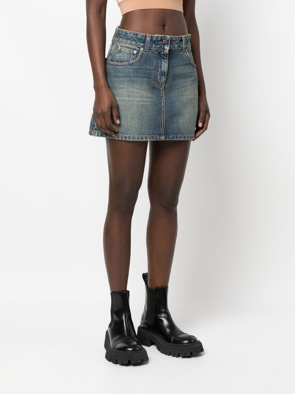 star-motif denim mini skirt - 4