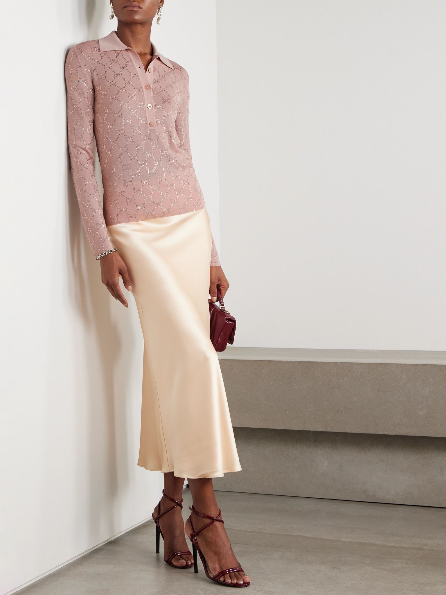 Embellished wool polo shirt Neutral - 2
