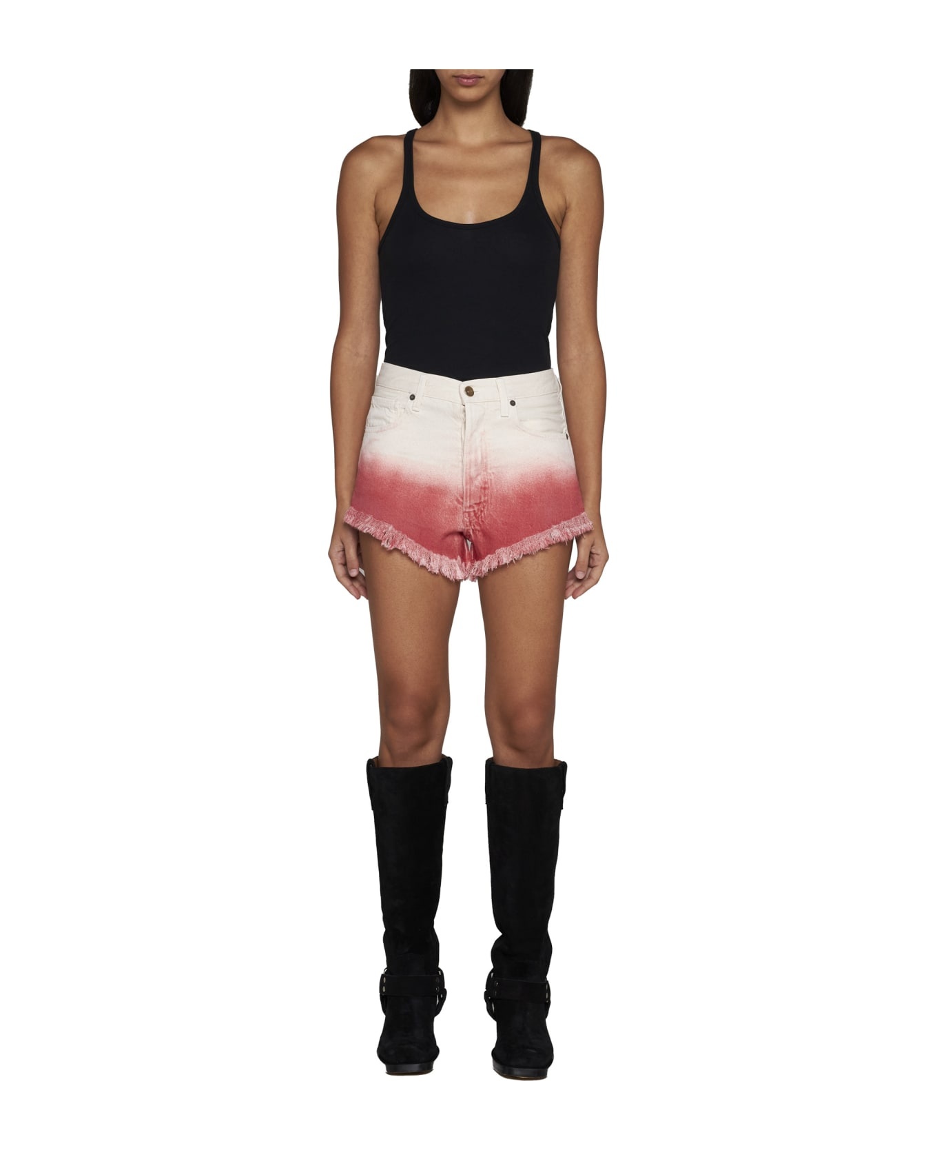 Two-tone Denim Shorts - 2