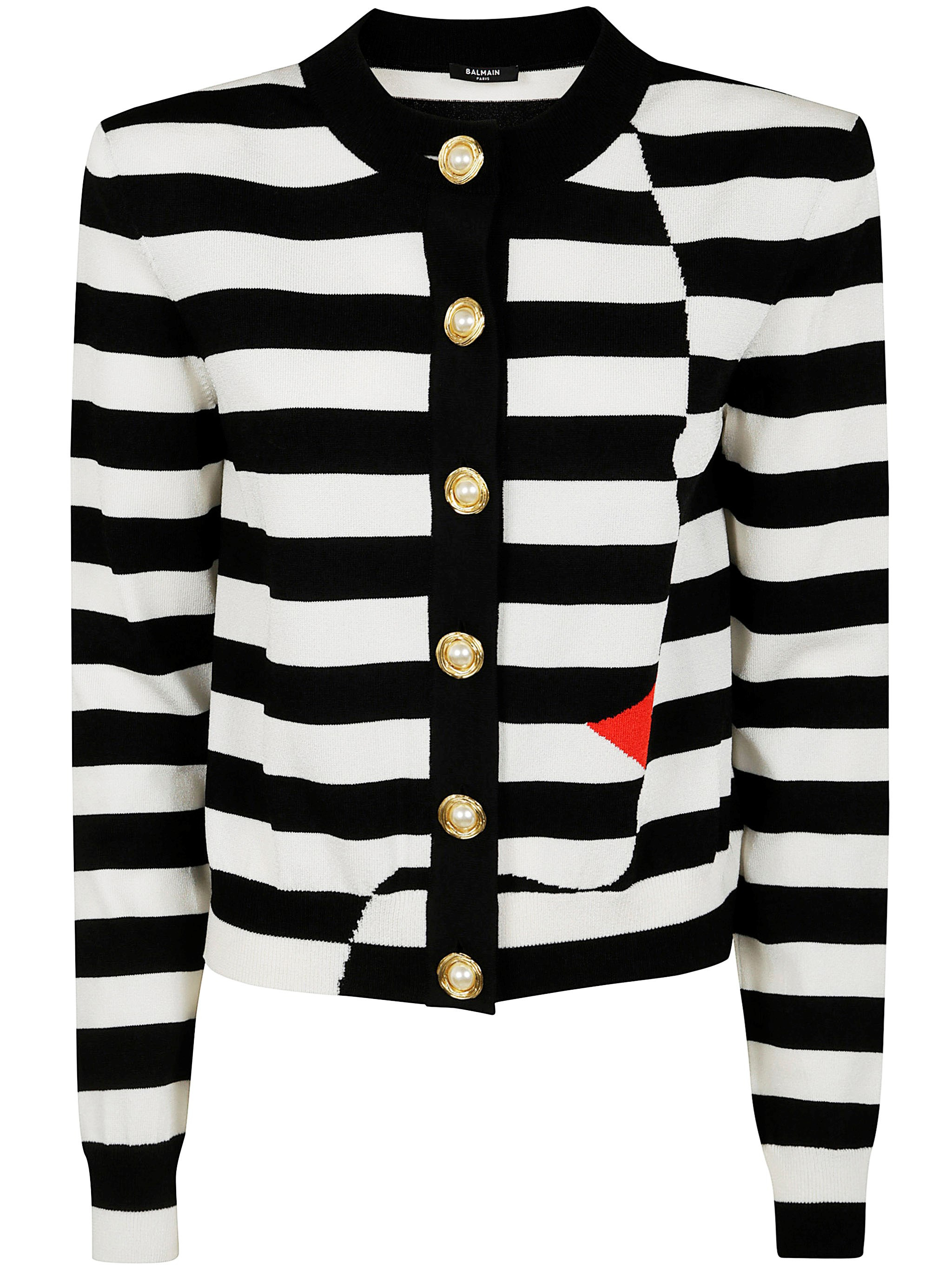 The BUTTONED FACE MARINIERE KNIT CARDIGAN by BALMAIN is a luxurious addition to your wardrobe, ideal - 1