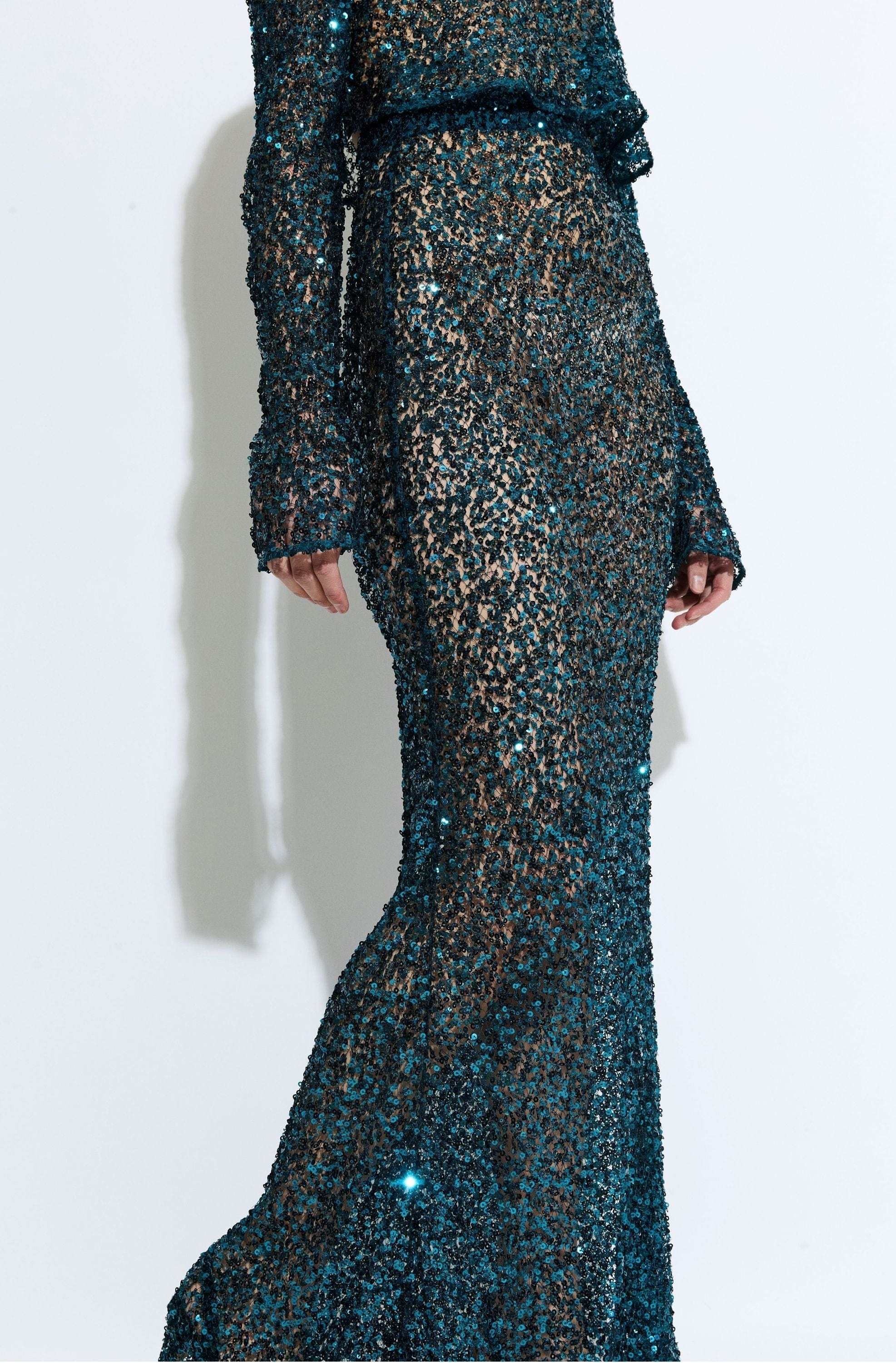 Net Paillette Maxi Skirt - 4