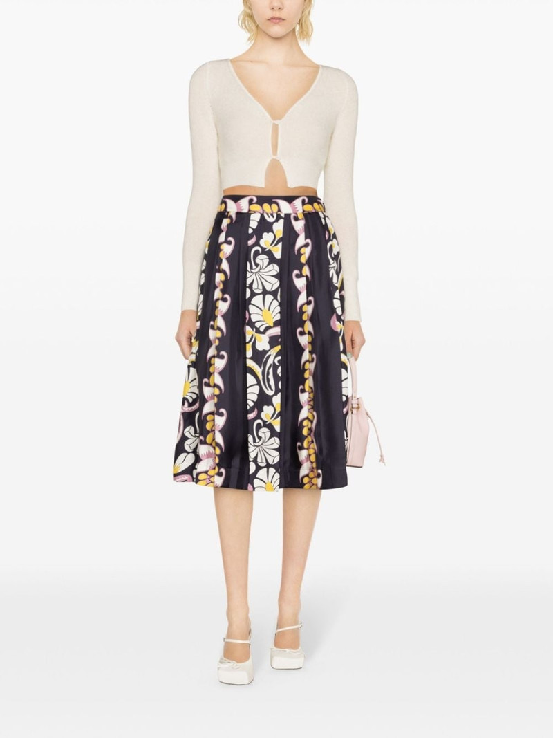 TORY BURCH floral-print pleated silk skirt outlook