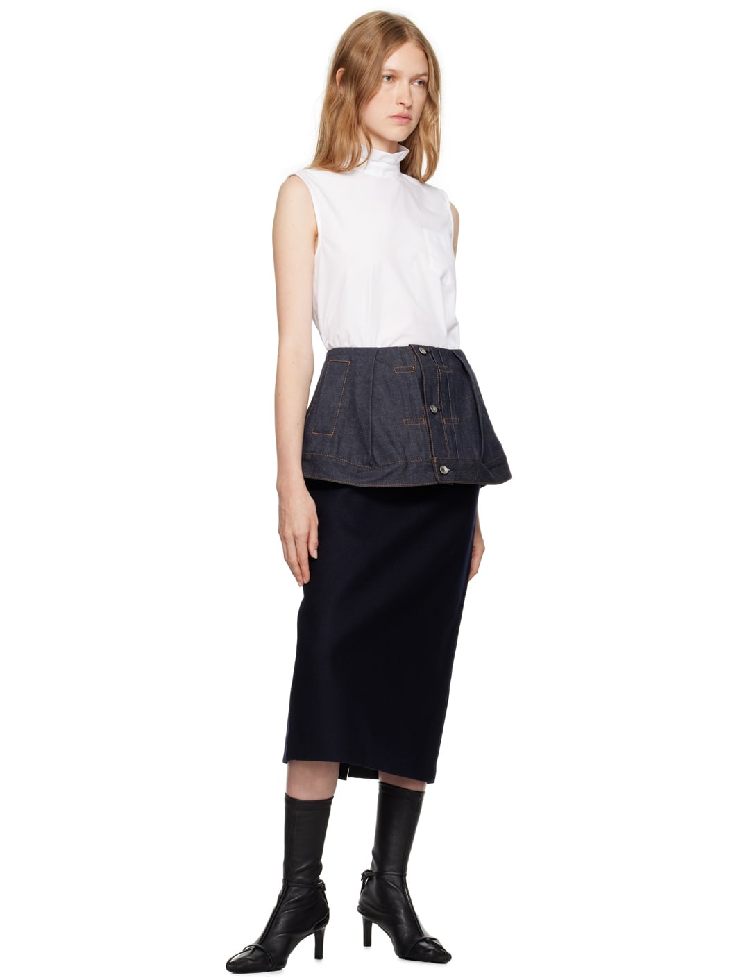 Navy Paneled Midi Skirt - 4