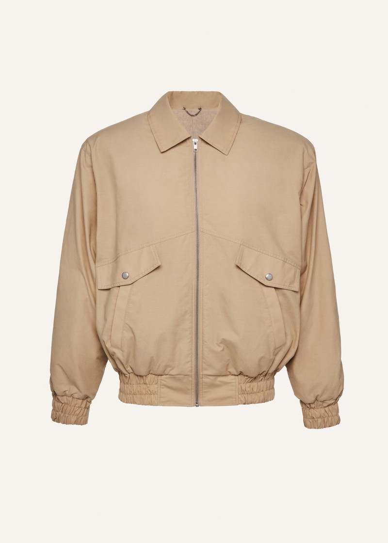 Oversized technical cotton bomber in beige - 1
