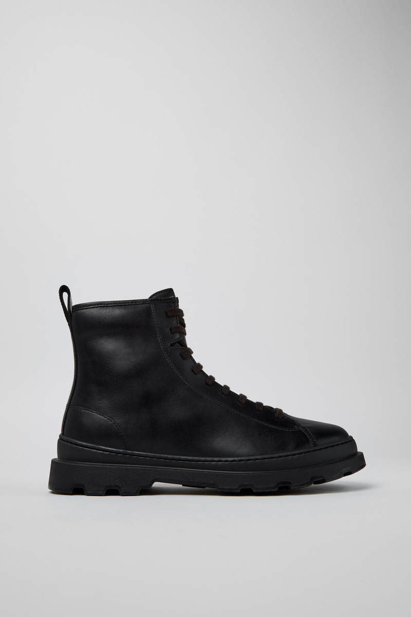 Black Leather Mid Boots for Men. 1