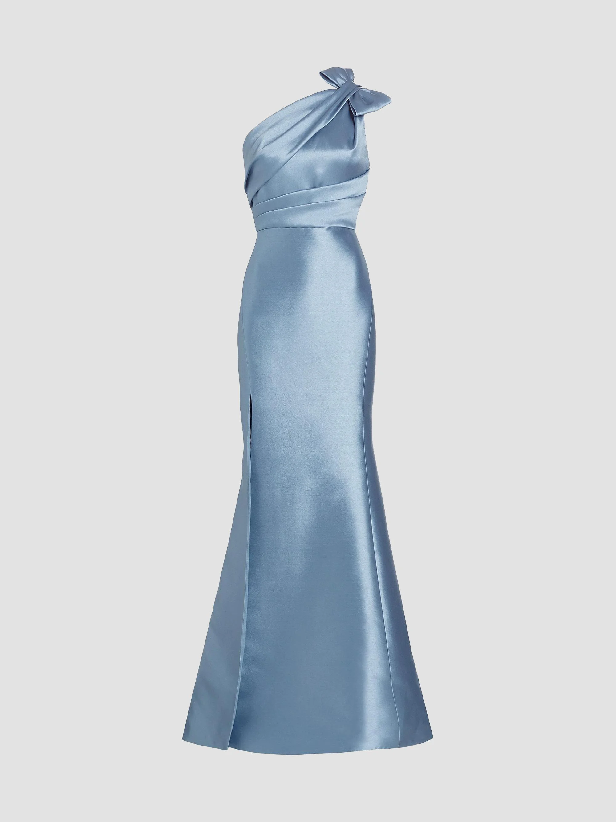 Women's Mikado Bow One-Shoulder Gown - Smokey Blue - 1