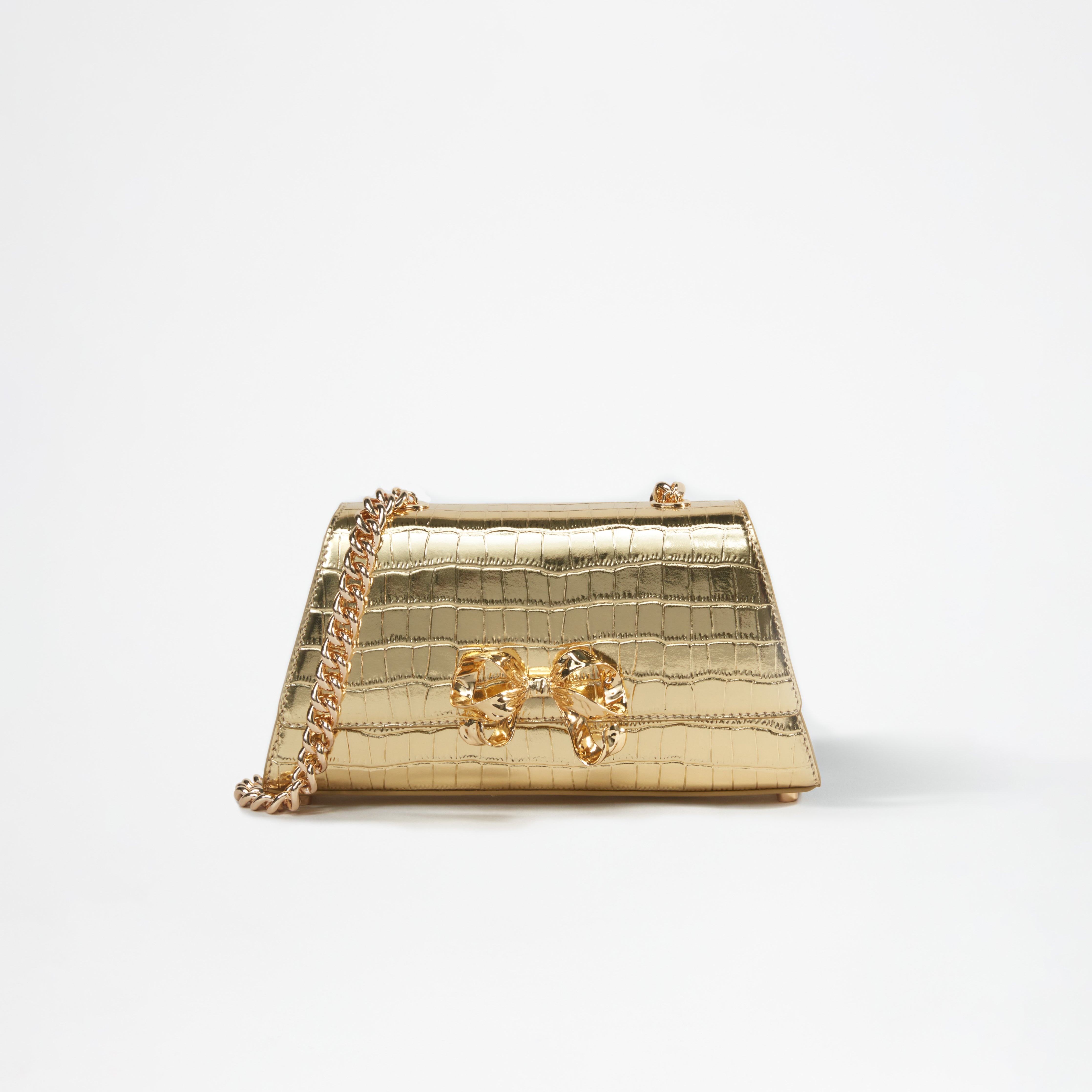 Gold Metallic Bow Mini Shoulder Bag - 1