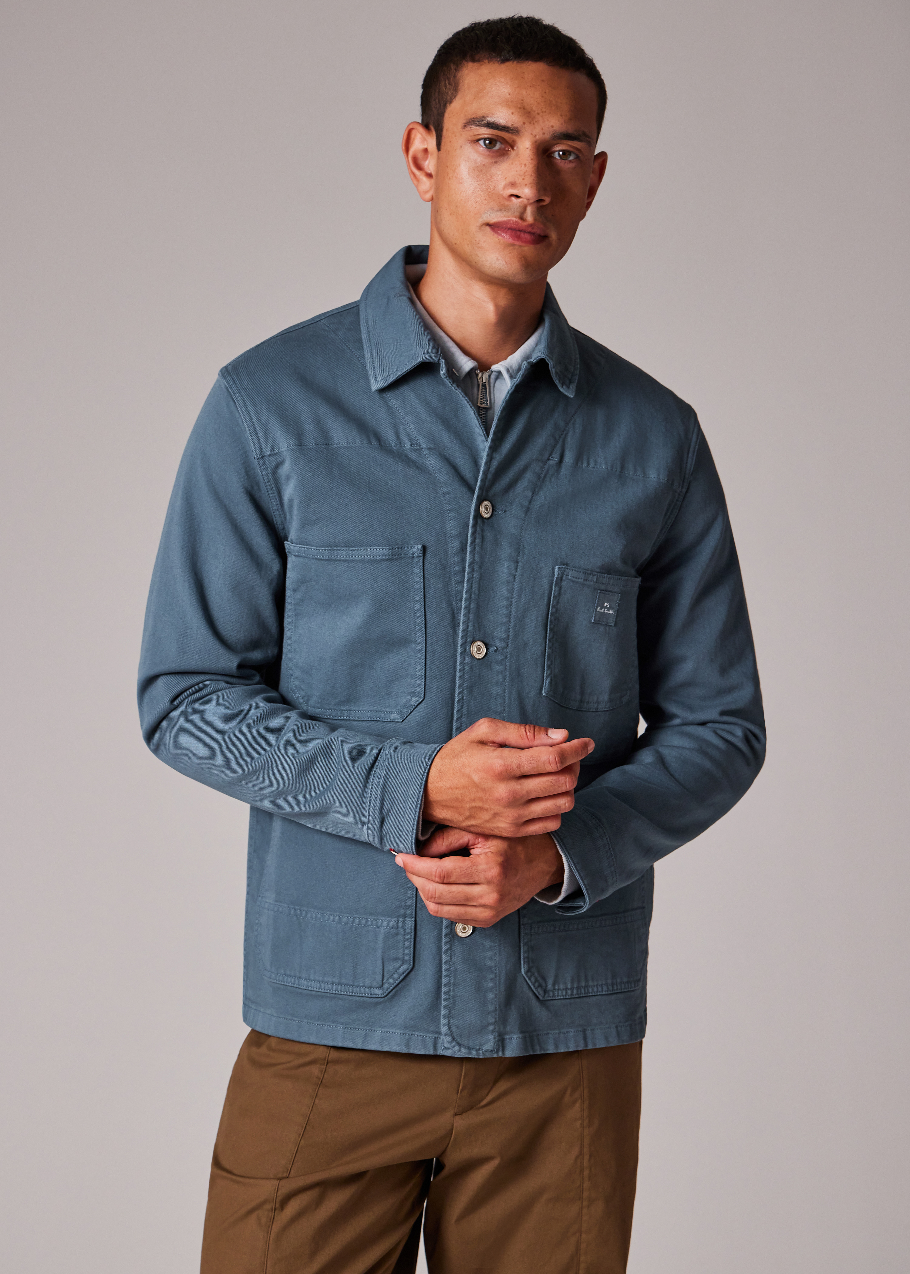 Mid Blue Stretch Cotton-Twill Chore Jacket - 6