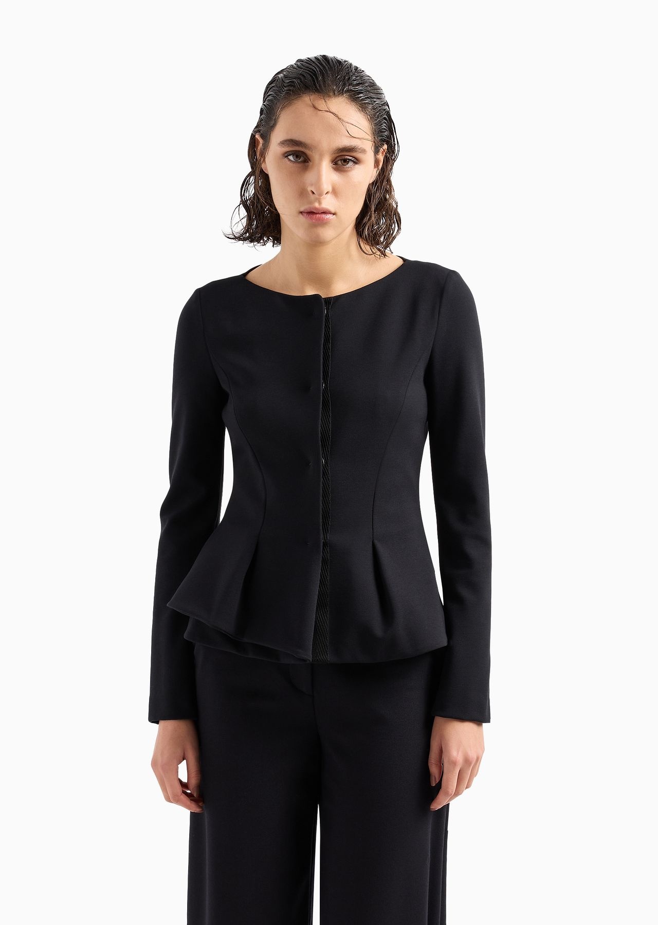 Flared single-breasted jacket in stretch Milano-stitch fabric - 2