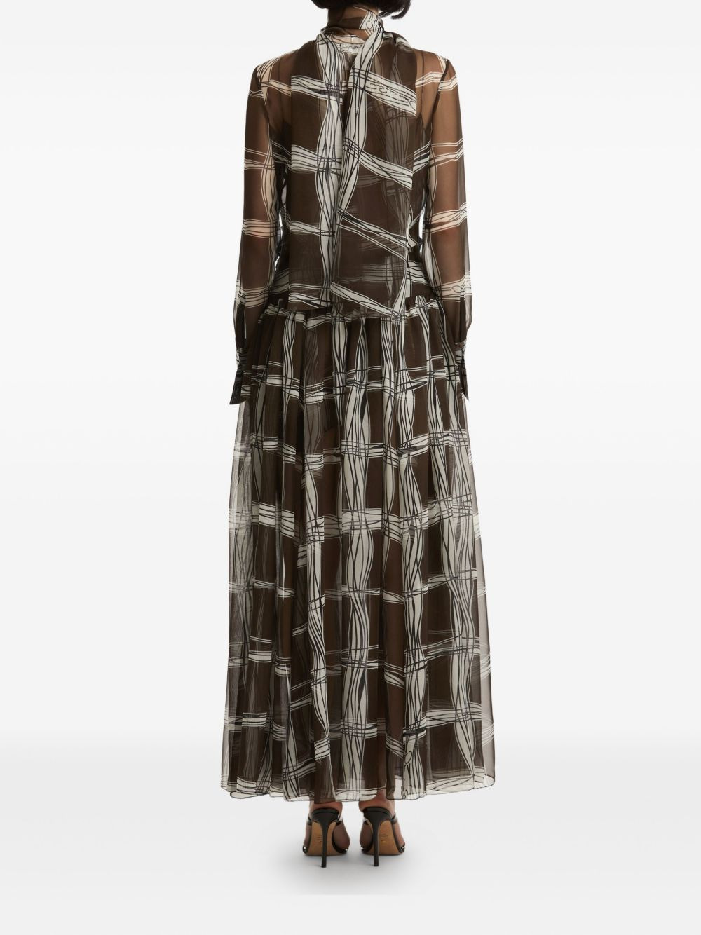 pleated wavy-plaid silk maxi dress - 4