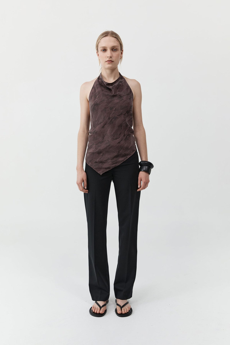 Jacquard Cowl Tie Top - Chocolate Plum 1