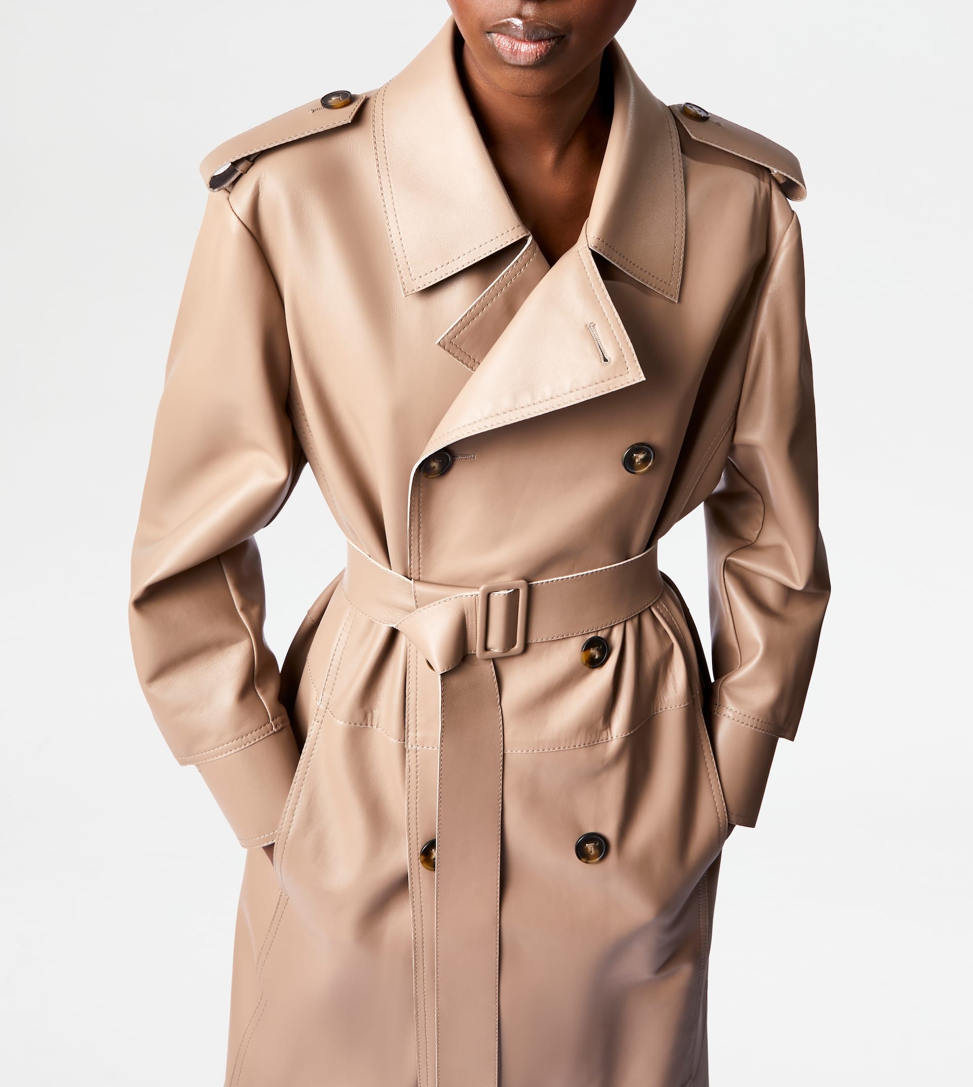 TRENCH COAT IN LEATHER - BROWN - 7