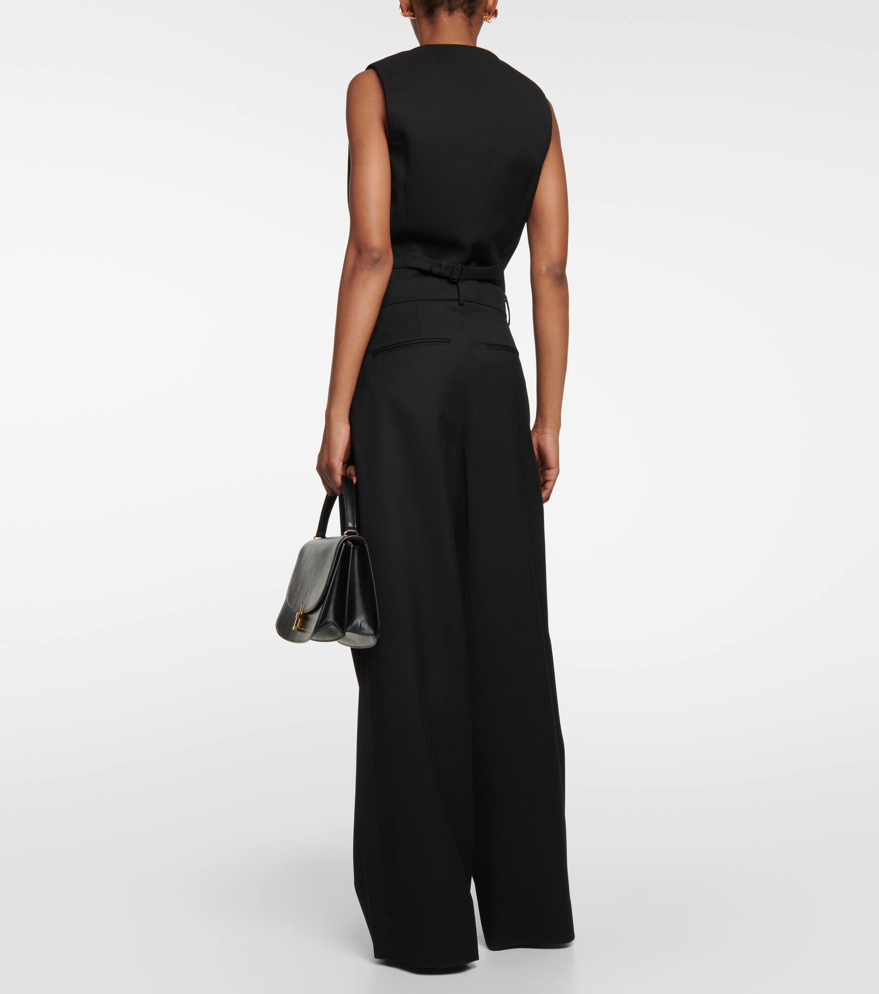 Pleated low-rise wide-leg wool pants - 3