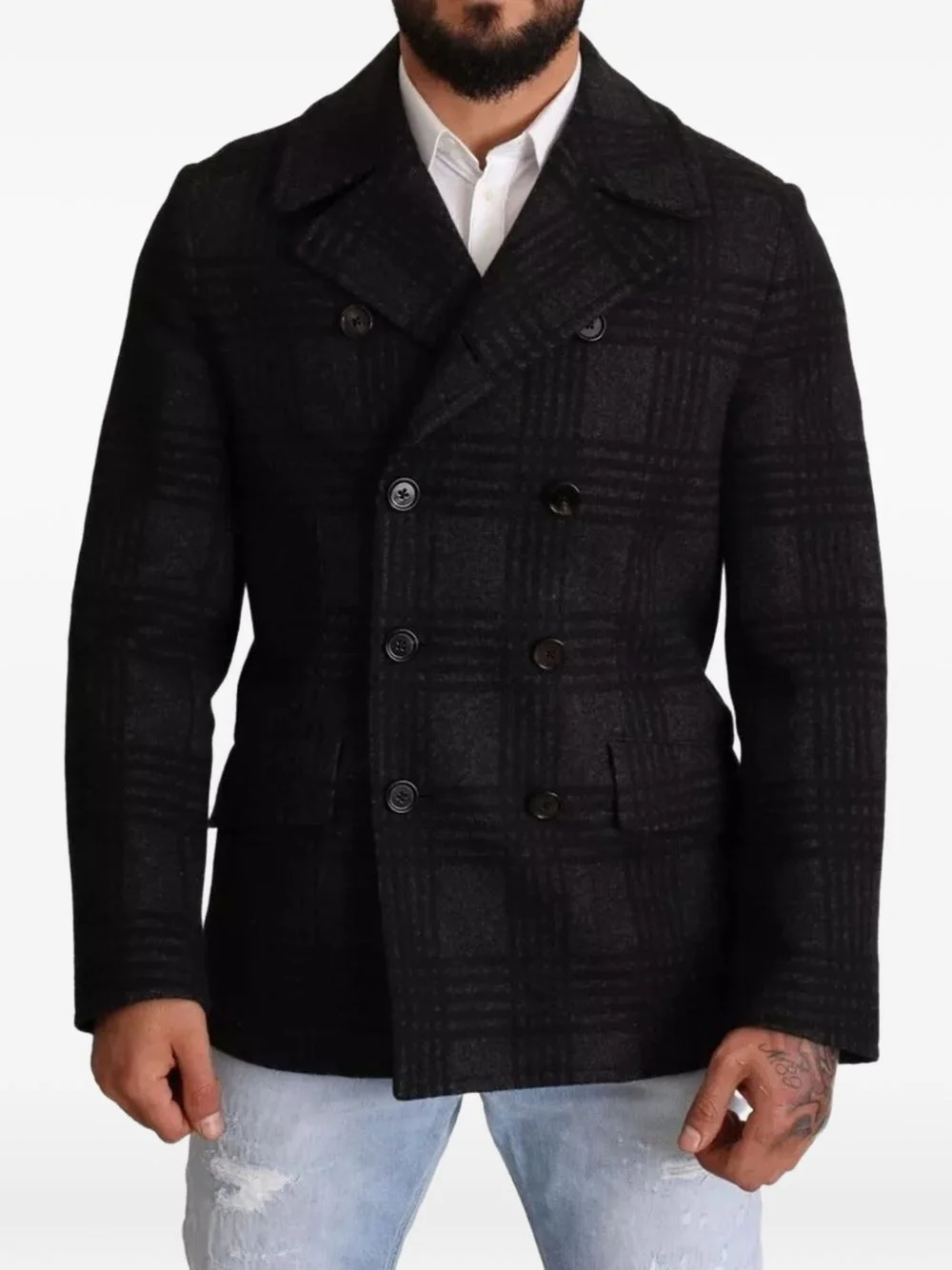 check double-breasted pea jacket - 1