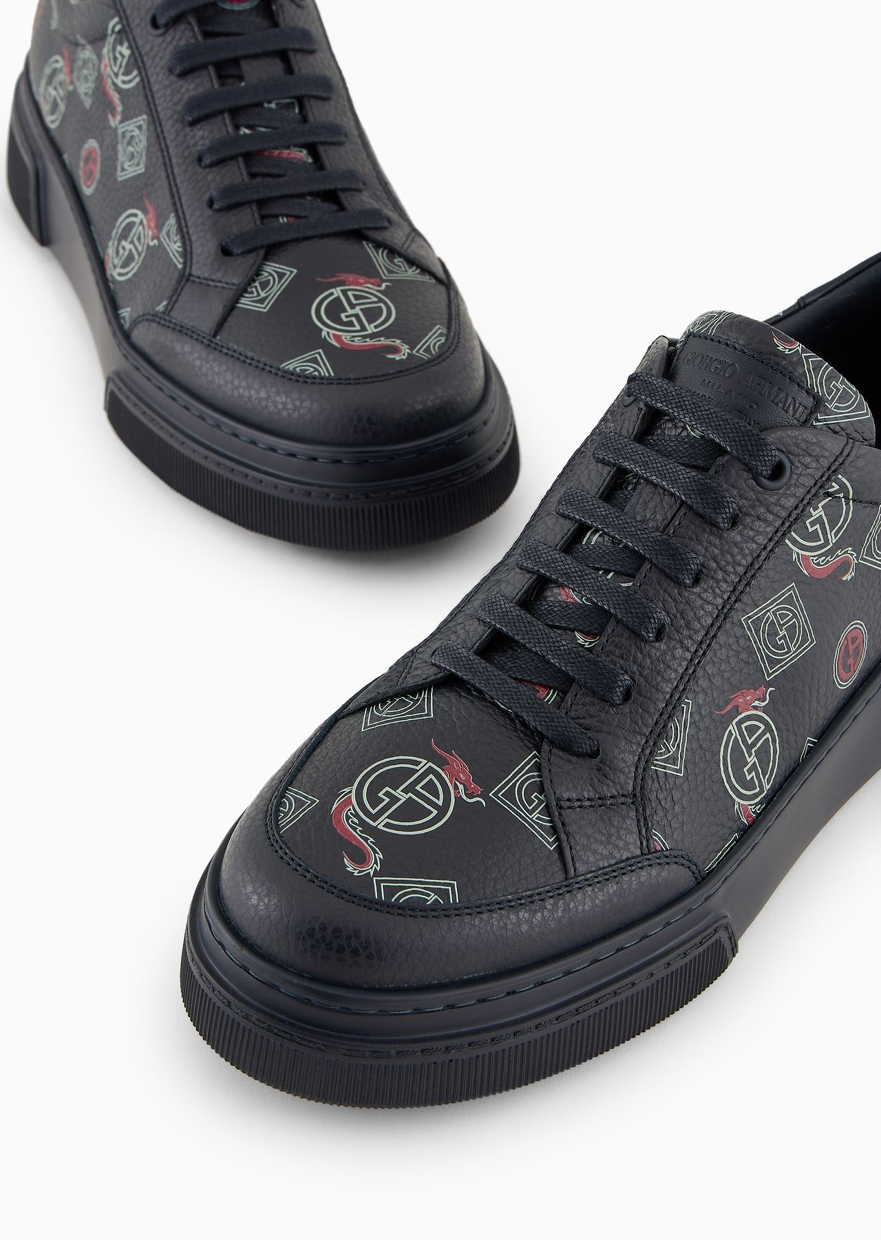 Leather sneakers with all-over logo - 5