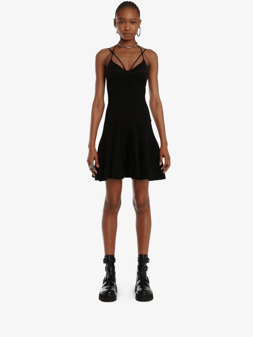 Fluted Mini Dress in Black - 2