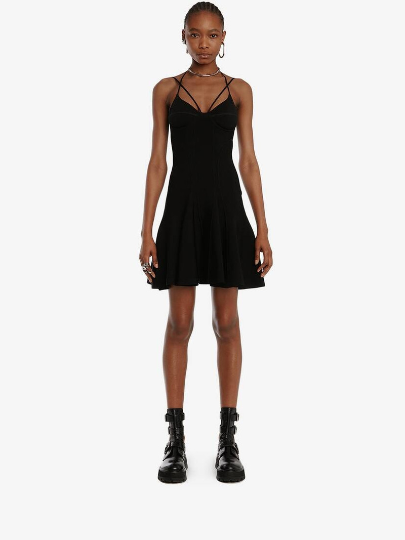Alexander McQueen Fluted Mini Dress in Black outlook
