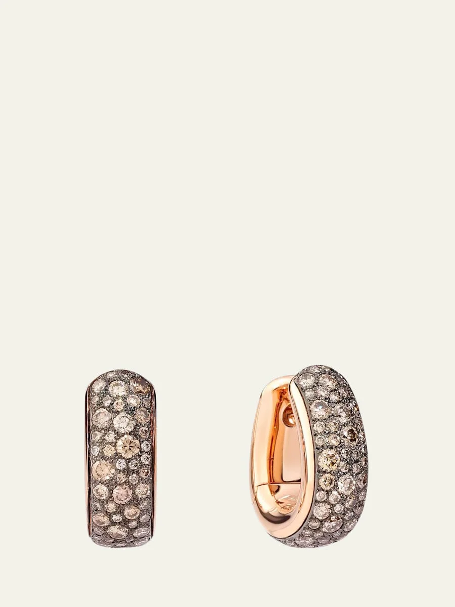 Iconica 18k Rose Gold Brown Diamond Huggie Earrings - 1
