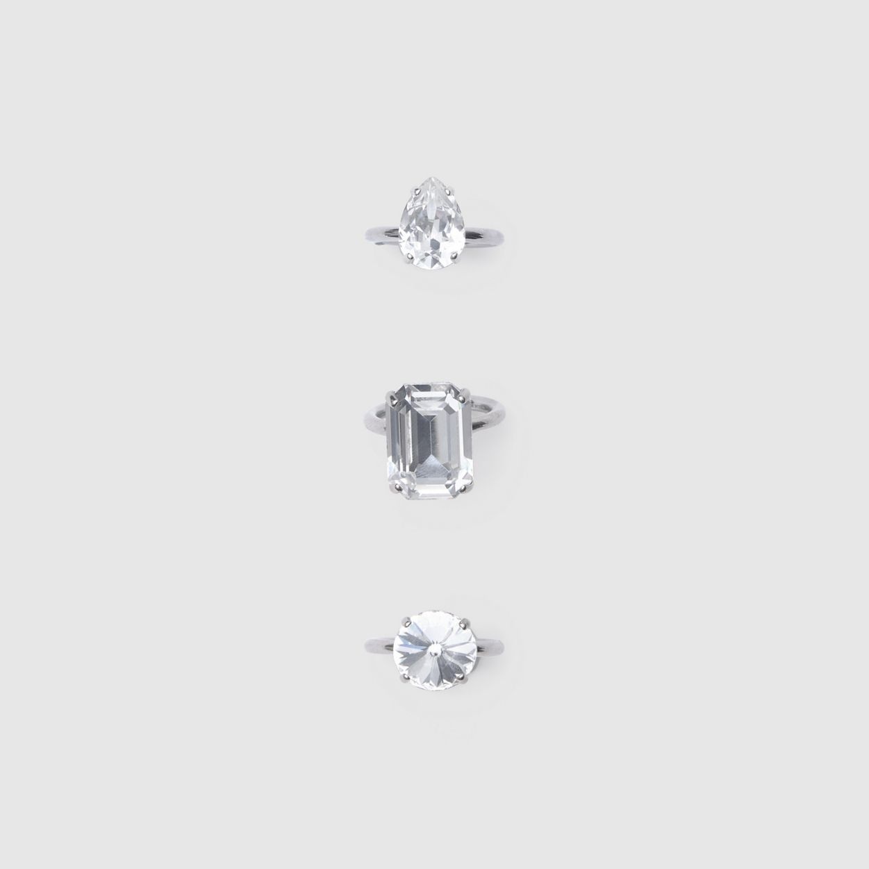 Solitaire Crystal and Palladium-plated Rings - 4