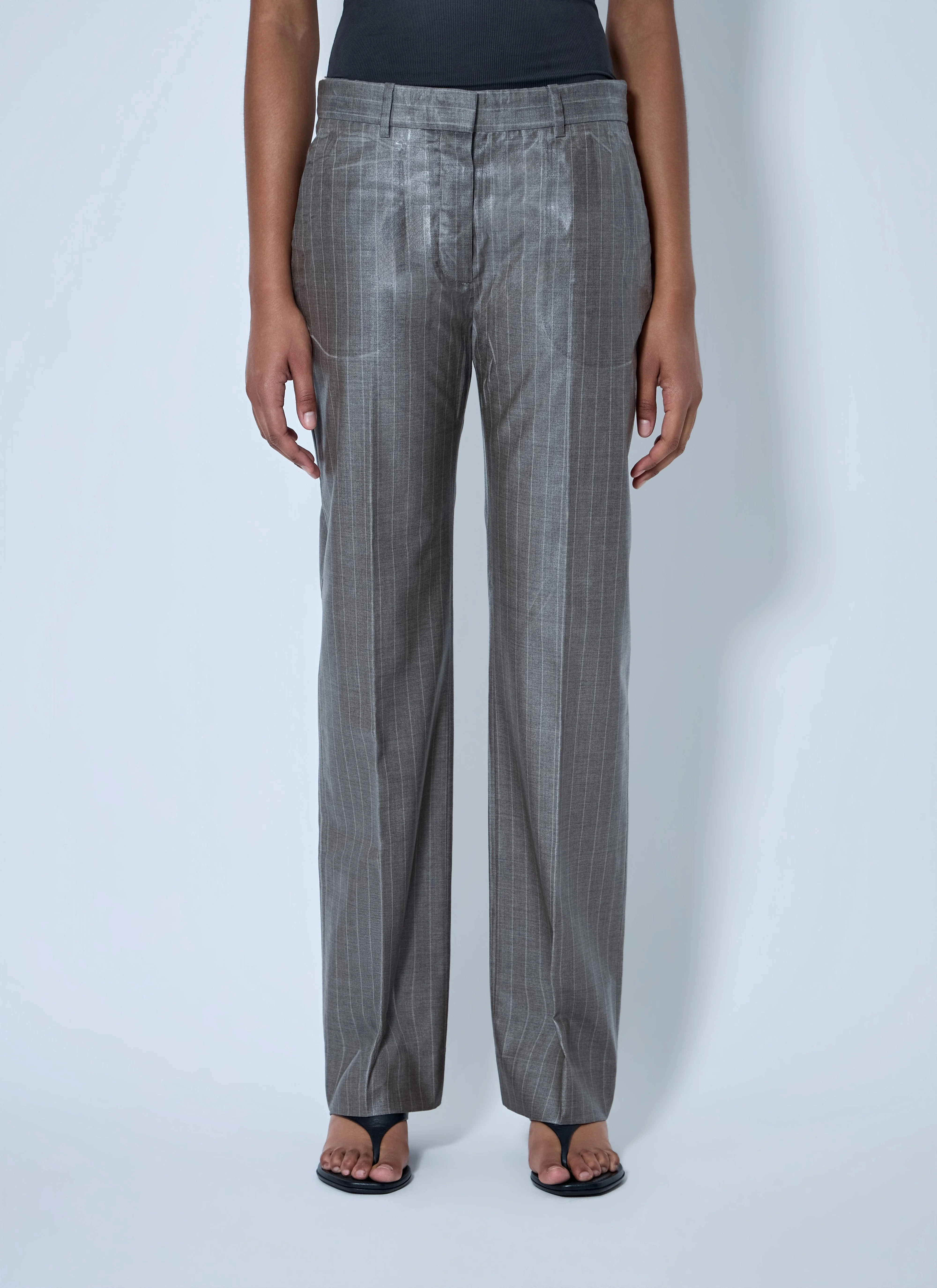 Acne Studios Women Coated Pinstripe Trousers - 1