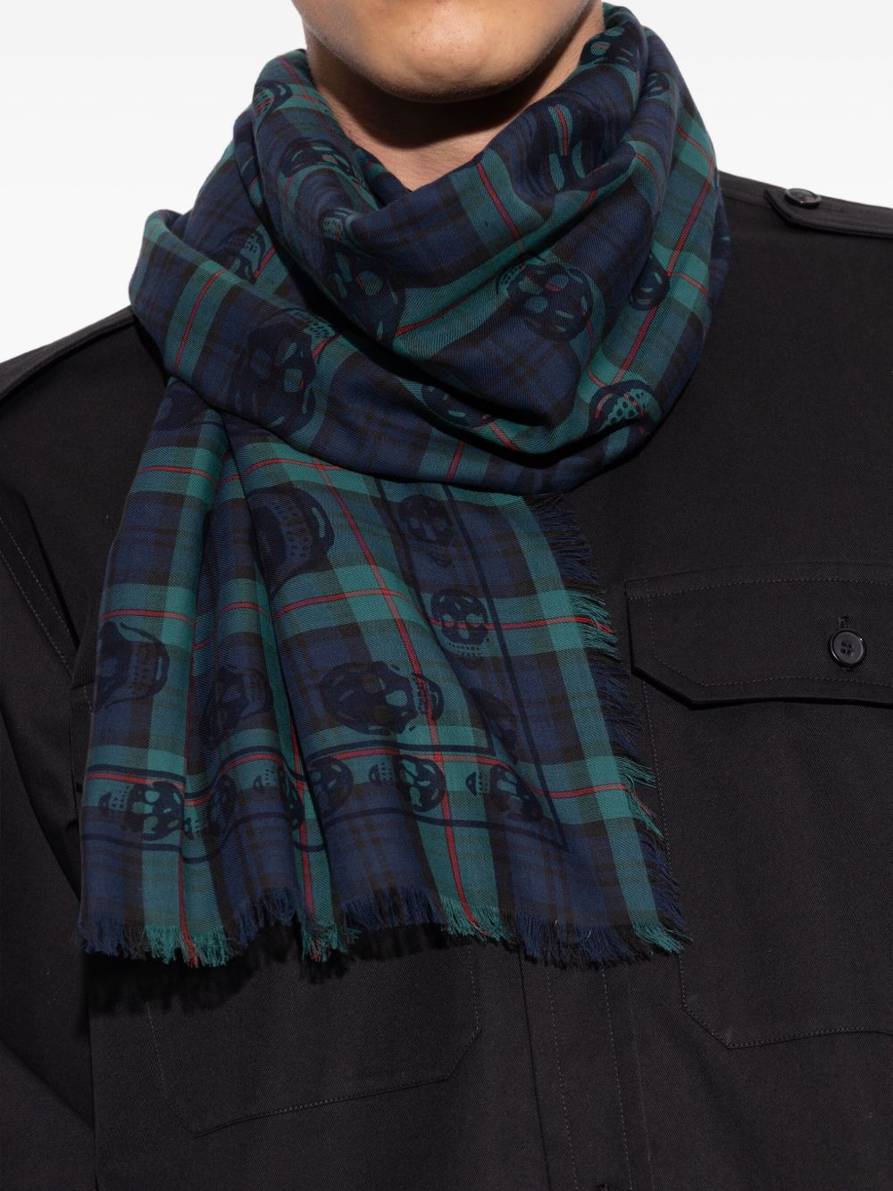 skull-print plaid scarf - 4