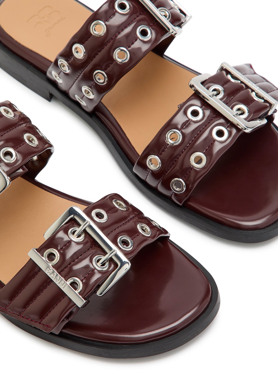 Ganni Feminine Buckle Faux Leather Sliders - 3