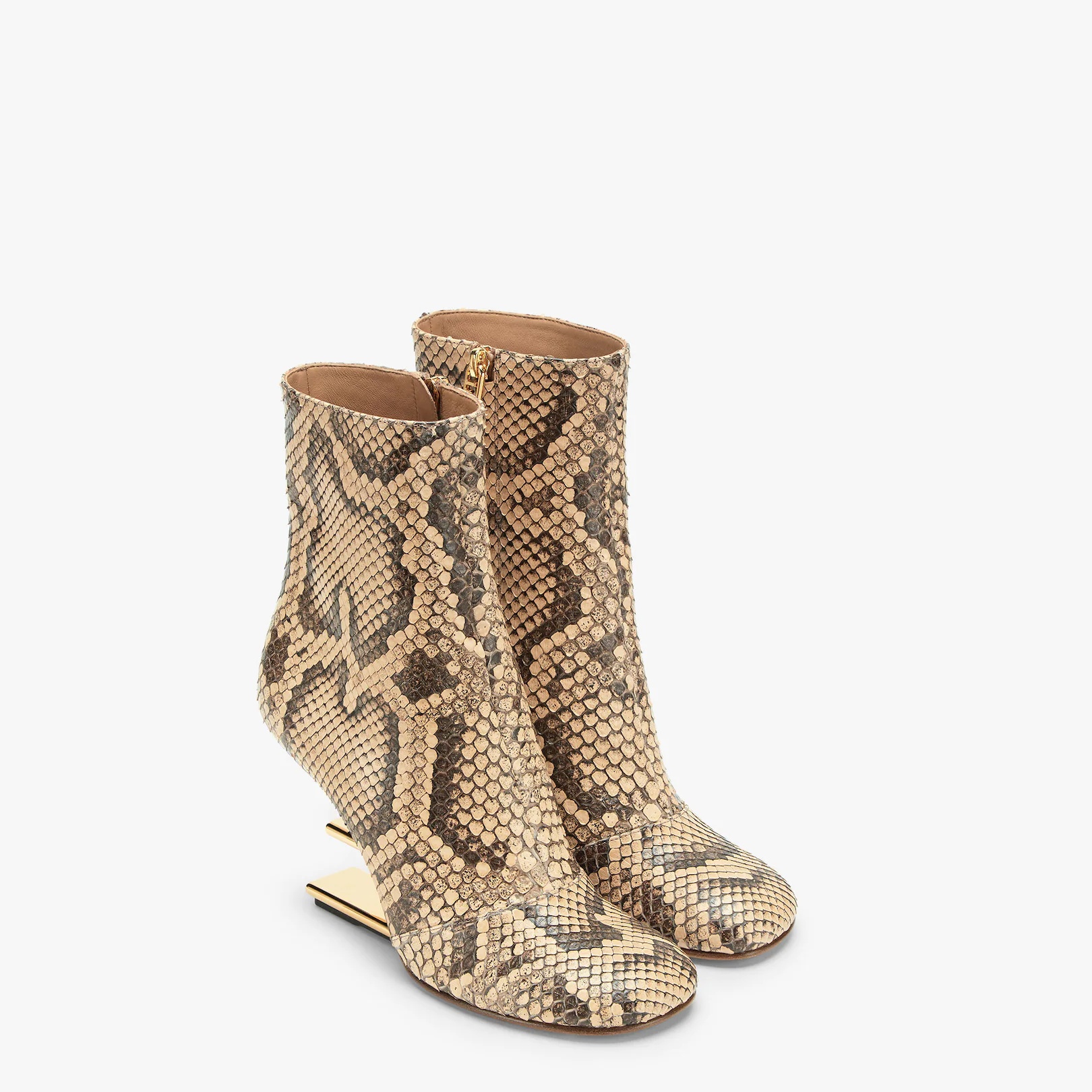 Beige python leather high-heeled boots - 4
