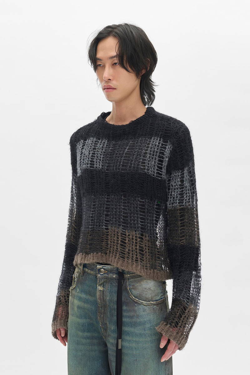 Ann Demeulemeester Poliet Striped Laddered Ajour Knit Sweataer outlook