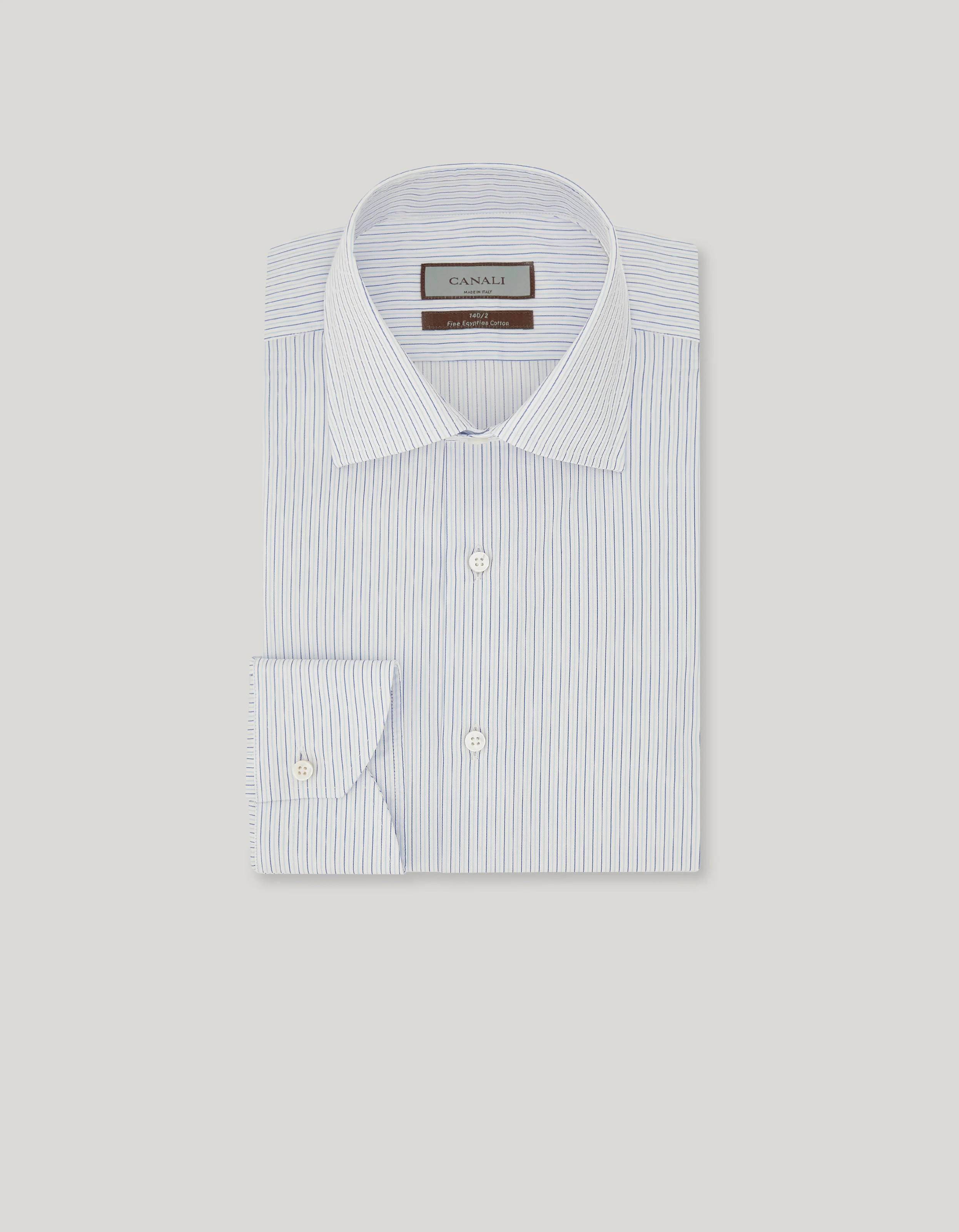 WHITE AND LIGHT BLUE 140/2 COTTON STRIPED REGULAR-FIT SHIRT - 1