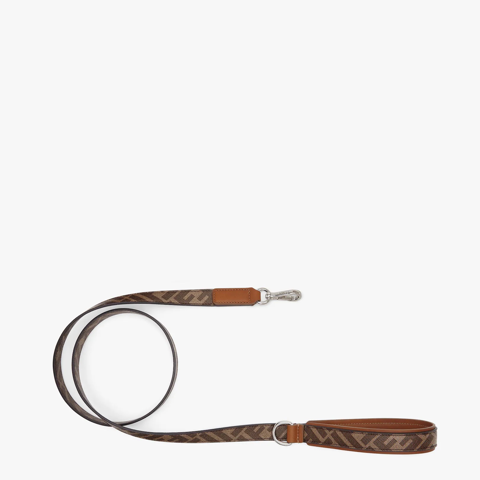 Dog lead with ring and clip customised with Fendi lettering. Made of fabric with FF motif in brown a - 1
