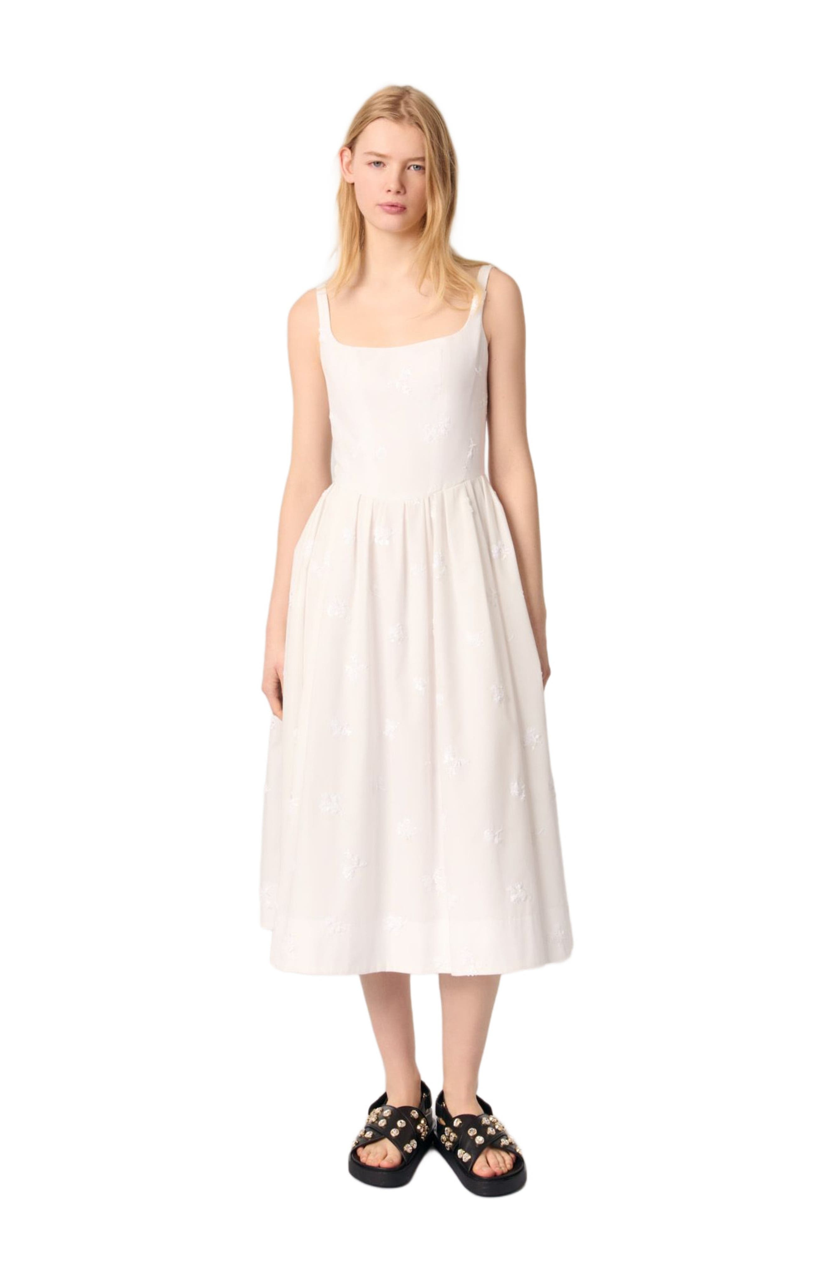 maje Embroidered cotton midi dress in White at Nordstrom - 1