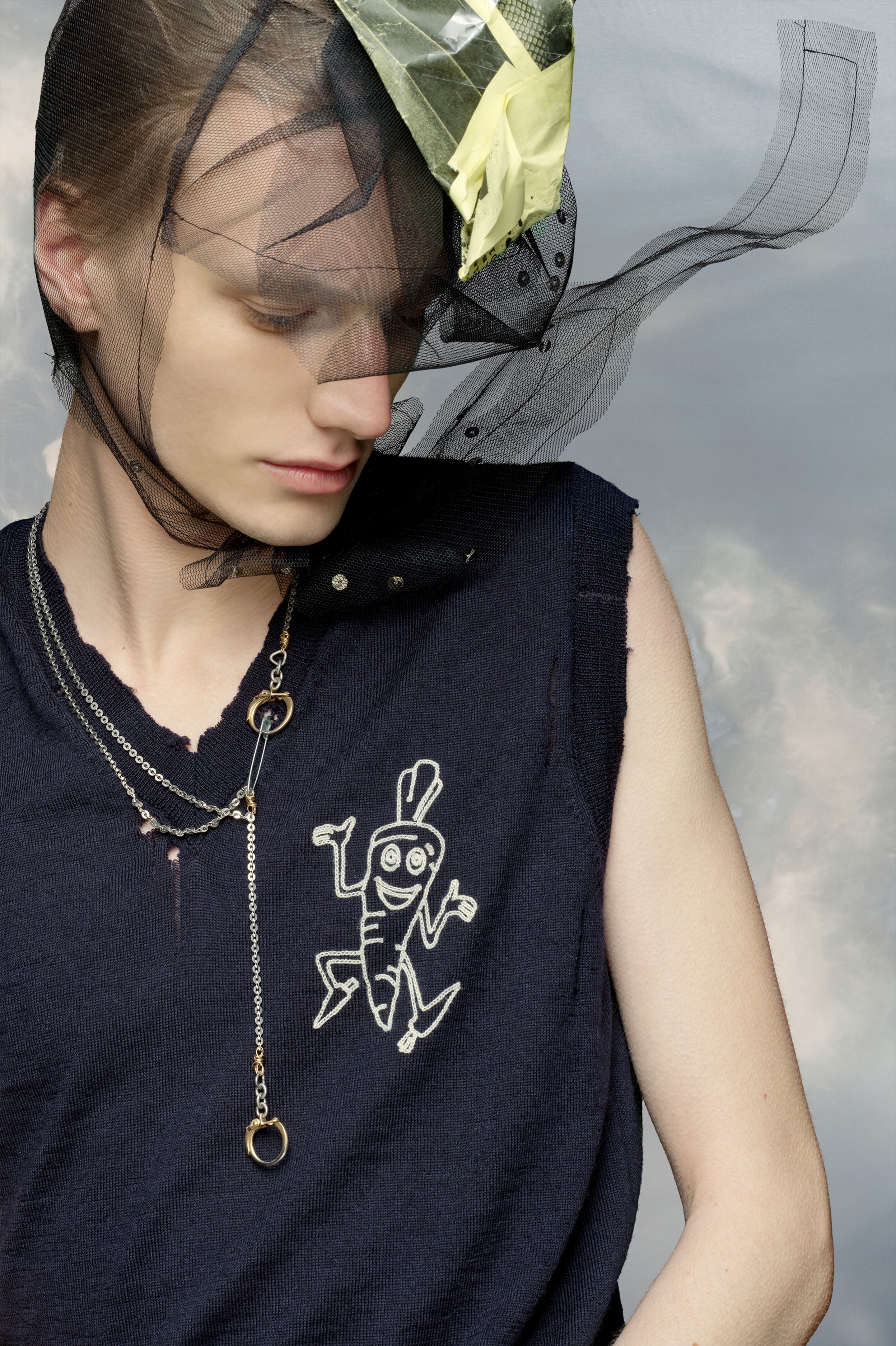 Safety pin chain brooch - 5