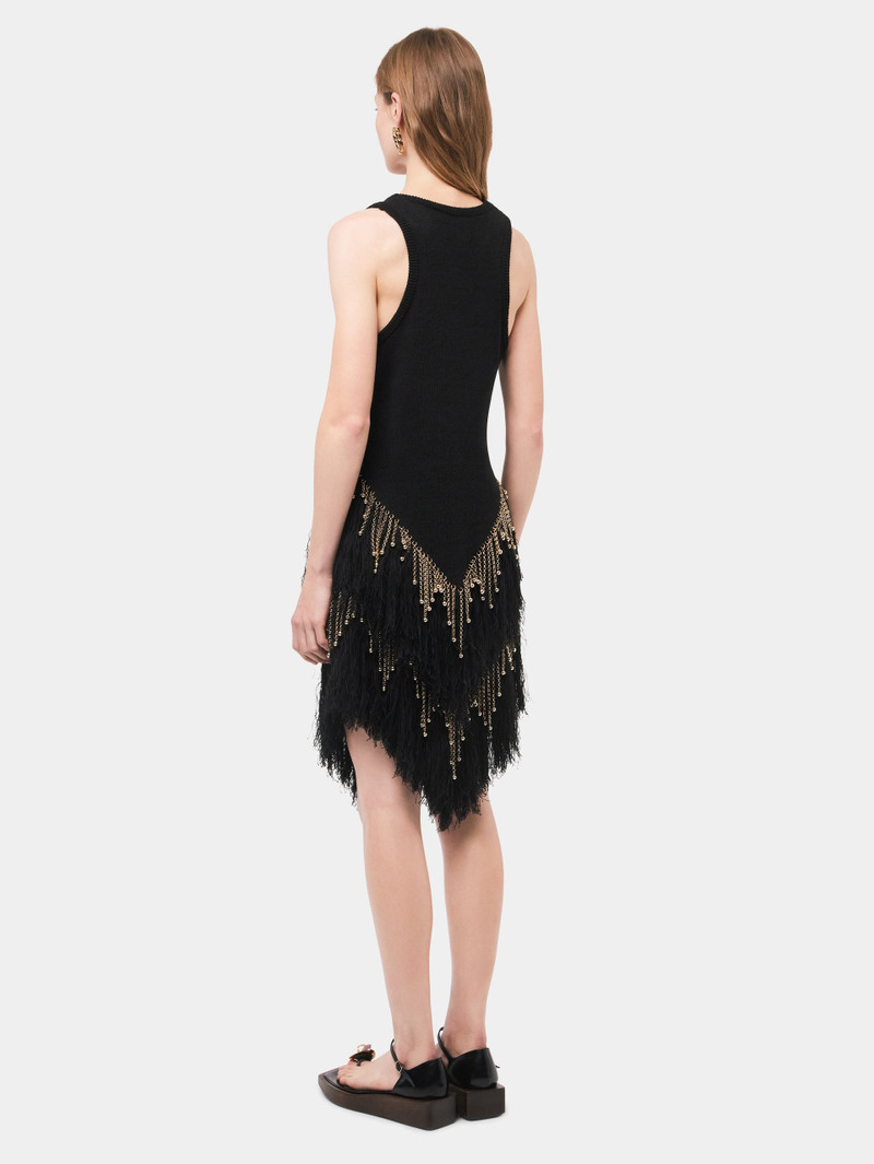 BLACK WOVEN SKIRT WITH KNITTED BEADS AND FEATHERS 4