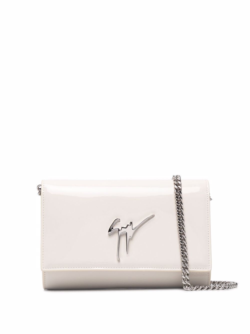 logo-plaque leather clutch bag - 1