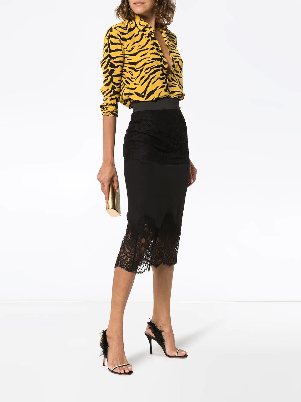 lace-insert pencil skirt - 2