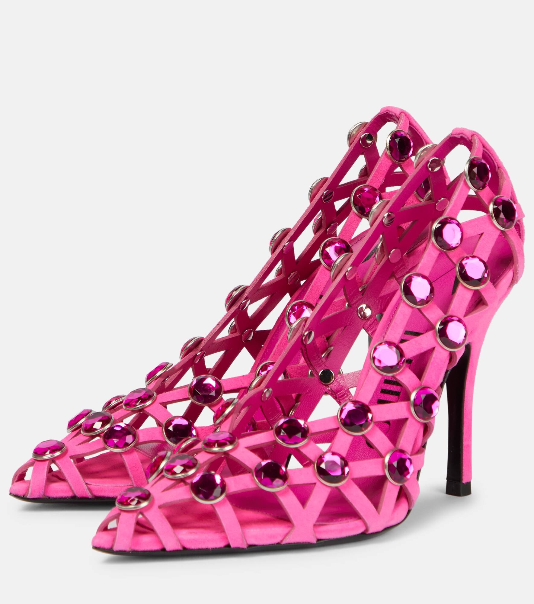 Grid crystal-embellished suede pumps - 5