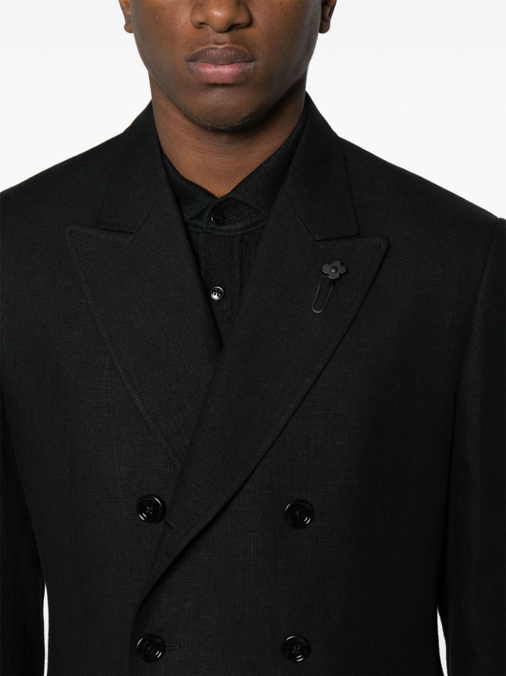 double-breasted linen blazer - 5
