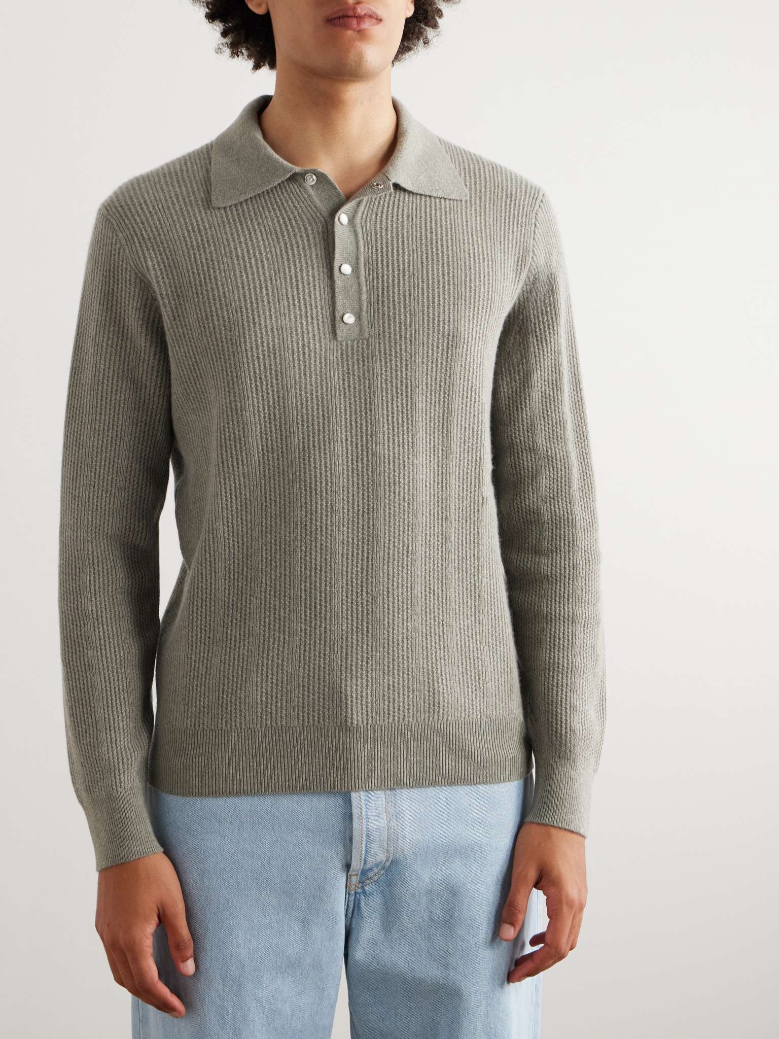 Textured-Cashmere Polo Shirt - 3