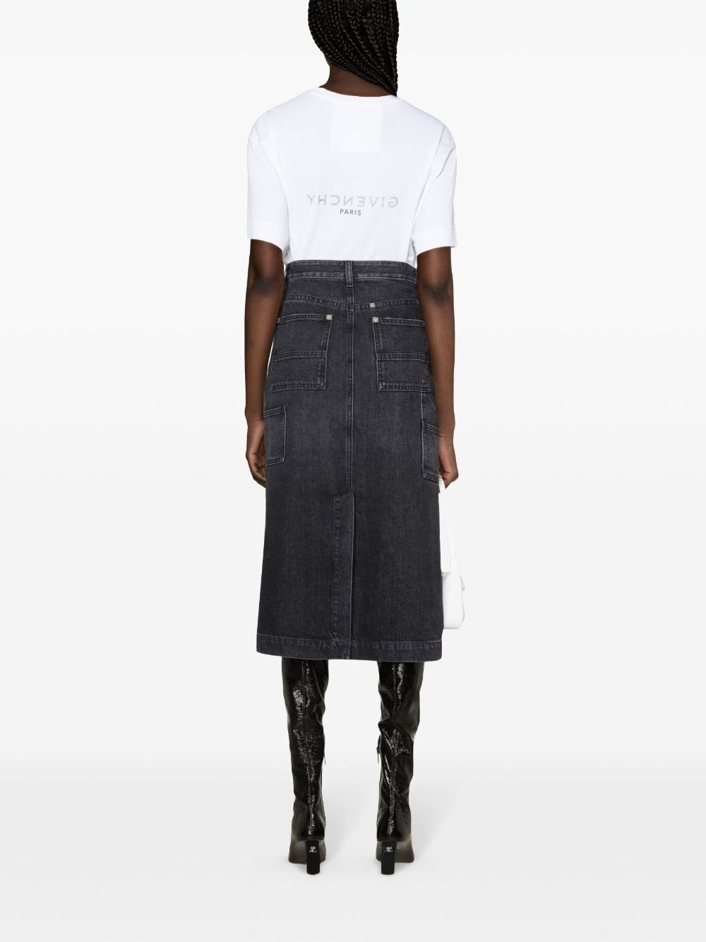 high-rise denim midi skirt - 4