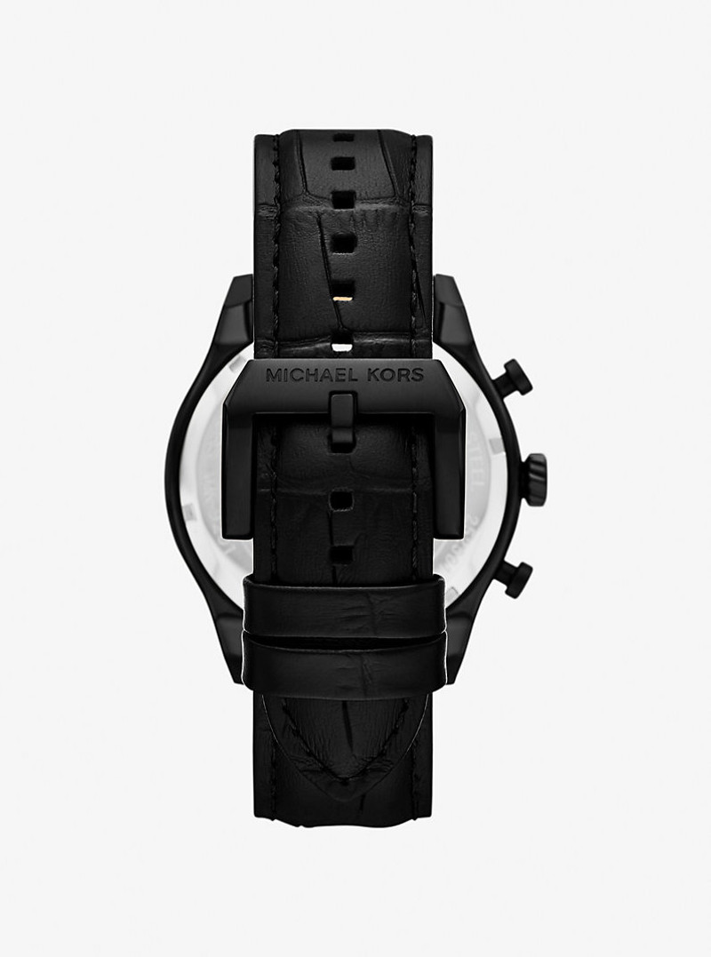 Oversized Panorama Black-Tone and Crocodile Embossed Leather Watch 3