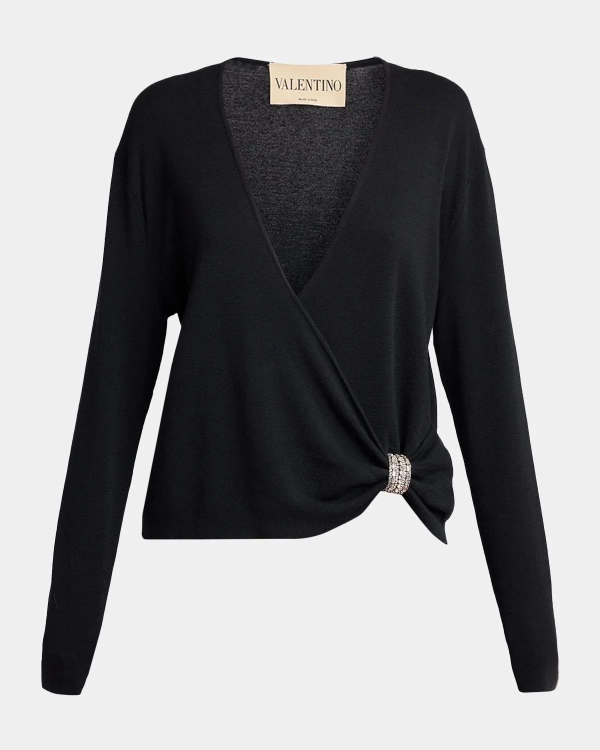 Crystal Embroidered Wrap Sweater - 1
