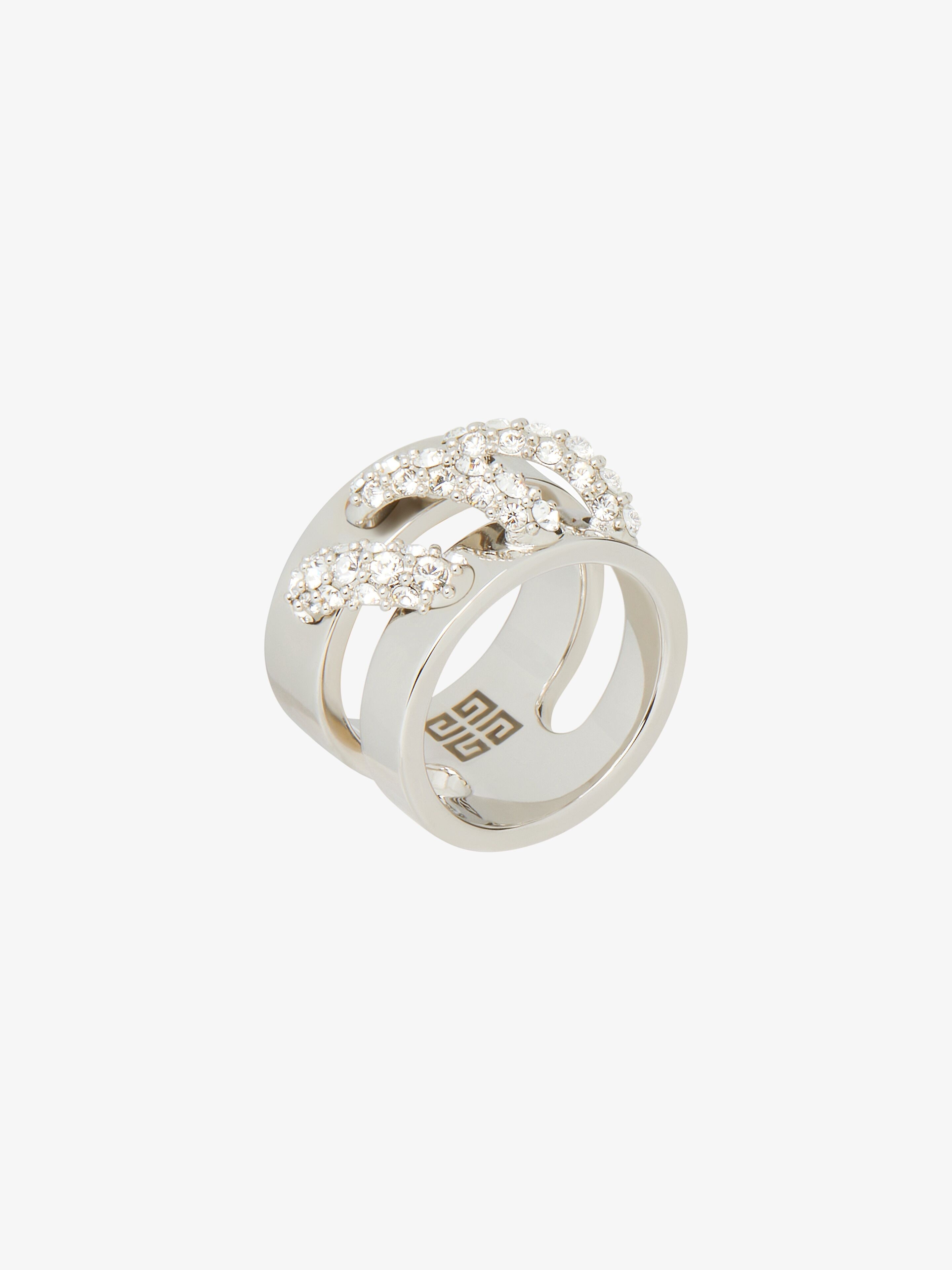 Givenchy Women's Stitch Ring in Metal with Crystals - Silvery - Size 5.25