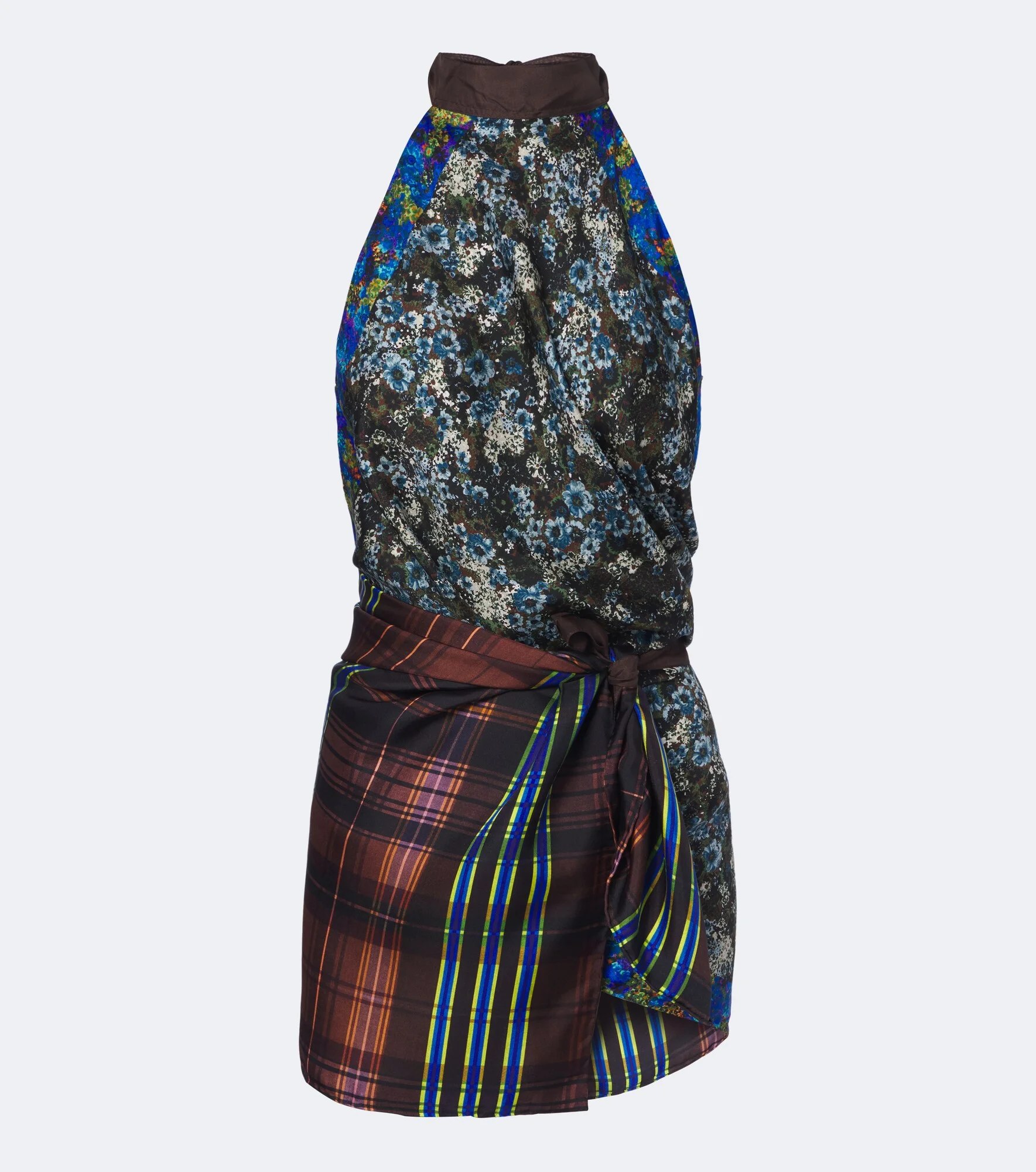 Printed halterneck silk twill minidress - 1