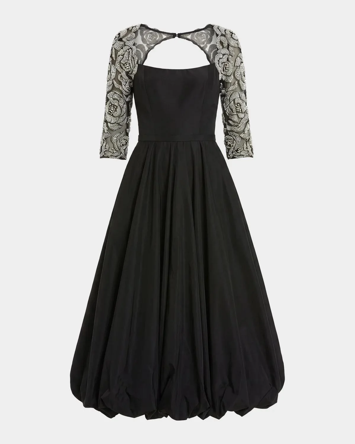 Embellished-Sleeve Bubble-Hem Midi Dress - 1