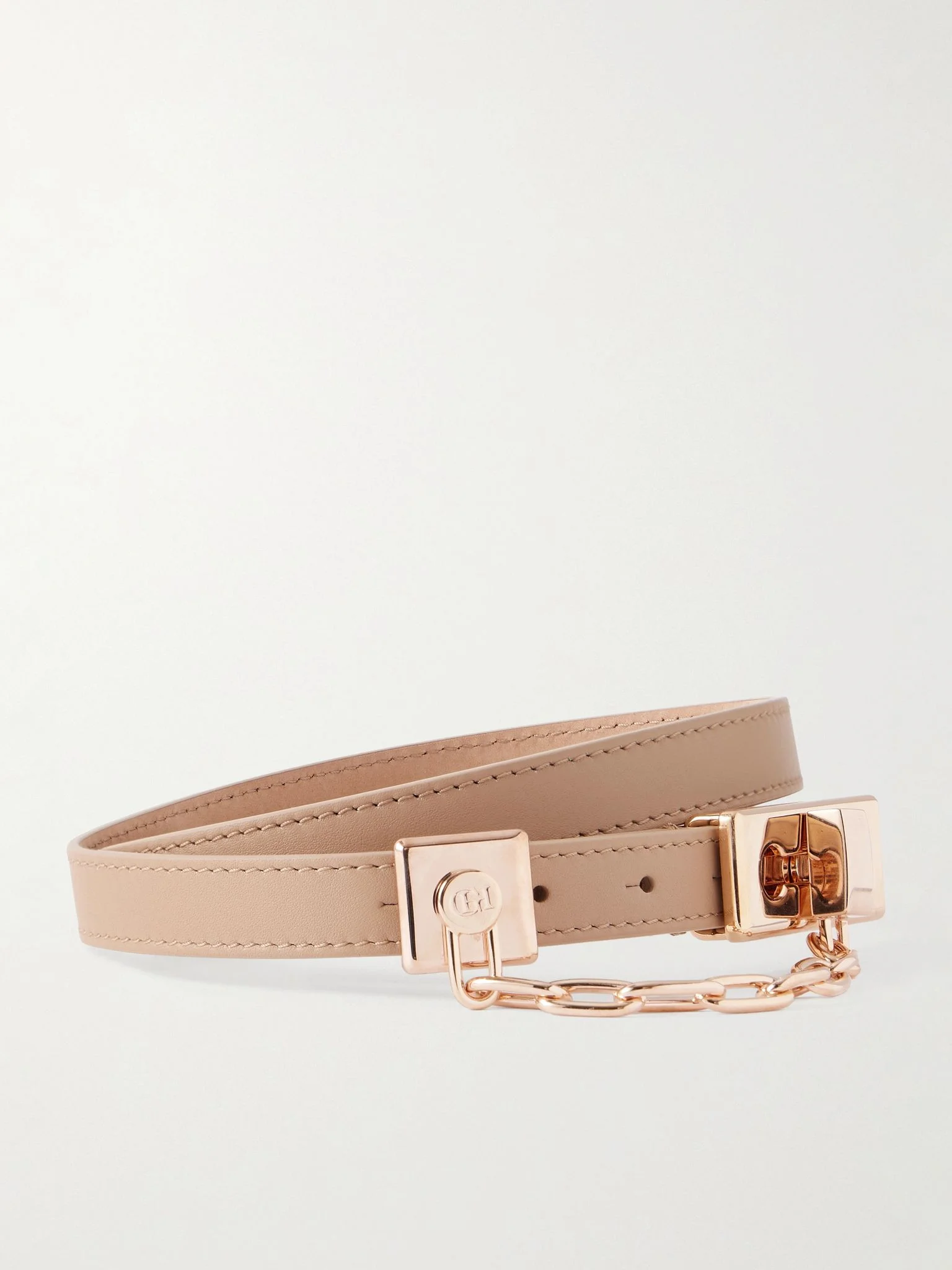 Lock chain-detailed leather belt Beige - 1