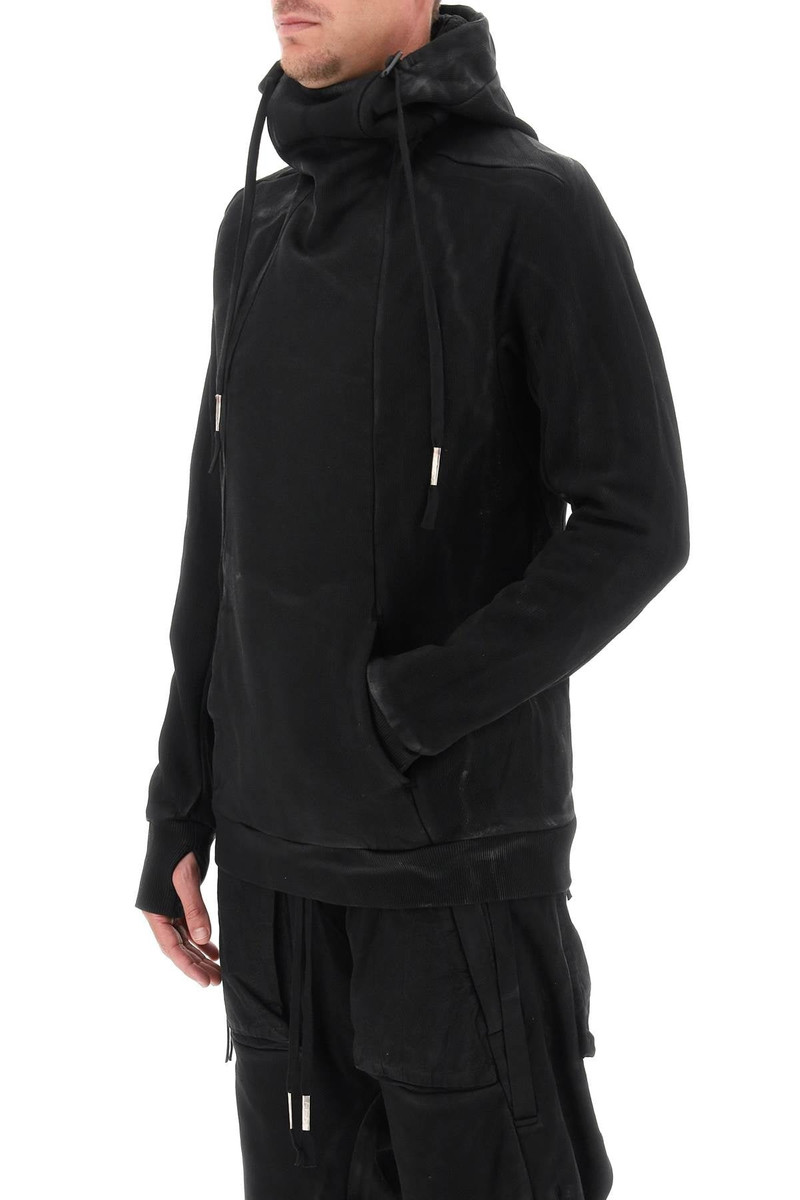 Boris Bidjan Saberi Twisted Hoodie In Coated Cotton outlook